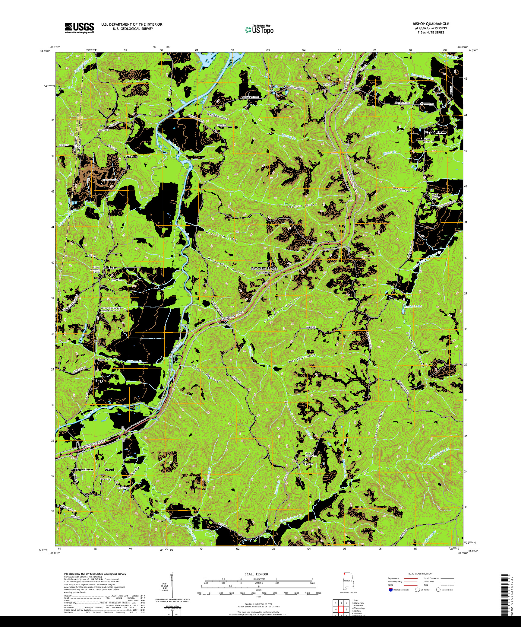 USGS US TOPO 7.5-MINUTE MAP FOR BISHOP, AL,MS 2020