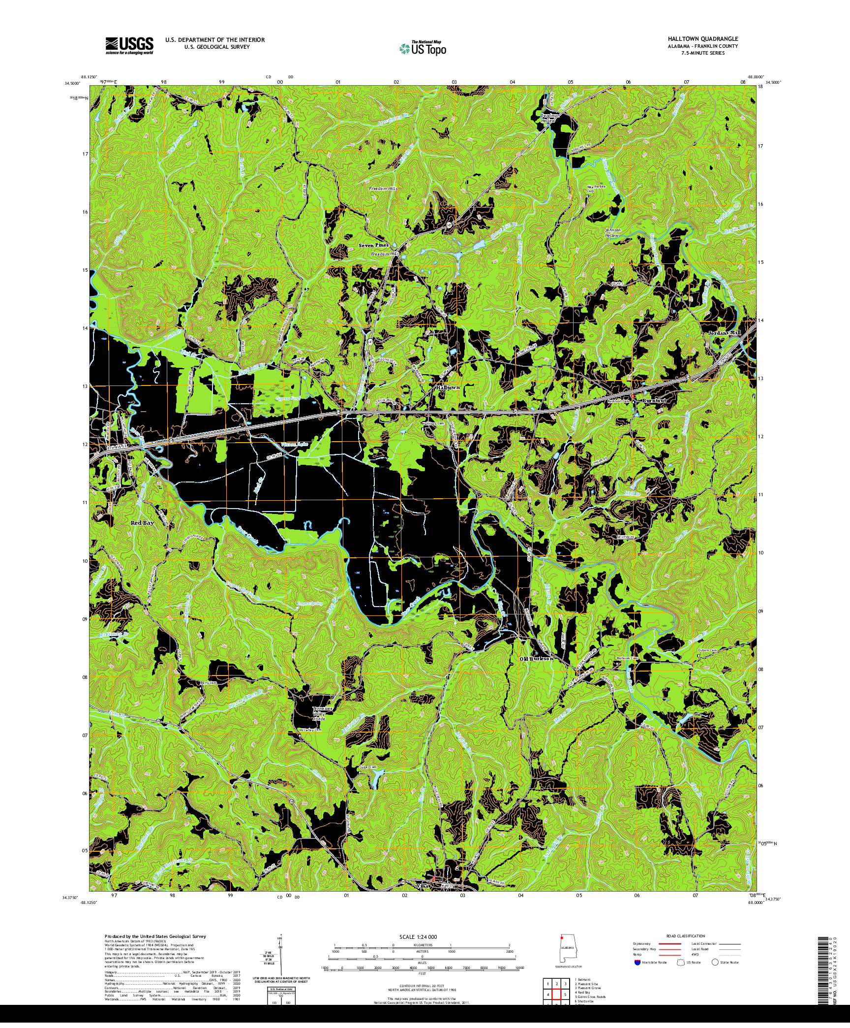 USGS US TOPO 7.5-MINUTE MAP FOR HALLTOWN, AL 2020