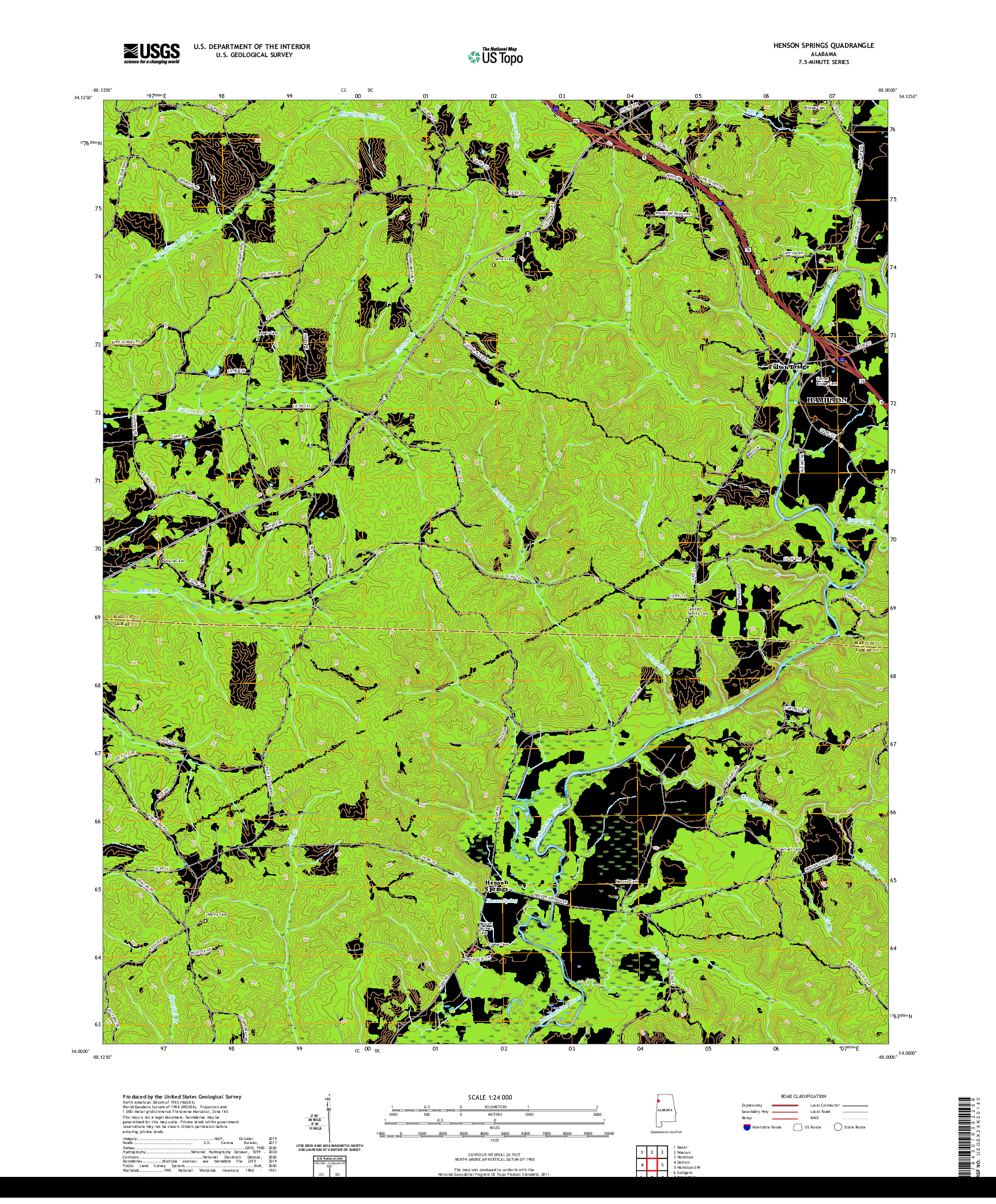 USGS US TOPO 7.5-MINUTE MAP FOR HENSON SPRINGS, AL 2020