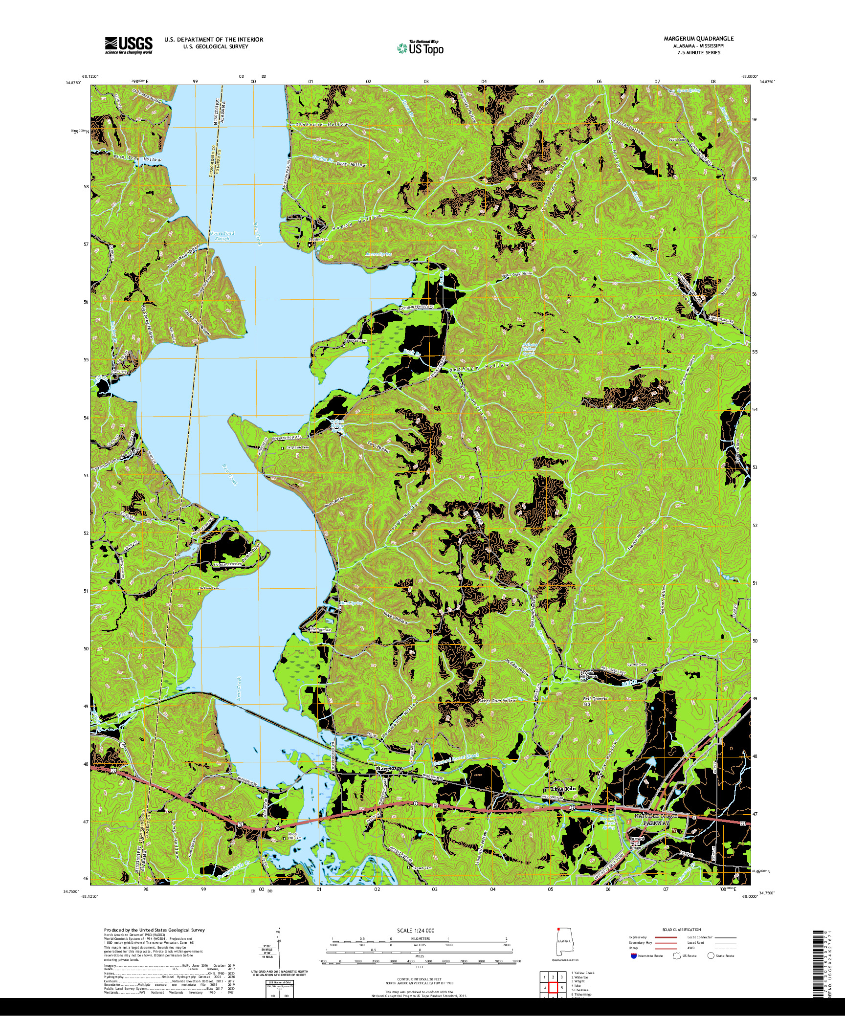USGS US TOPO 7.5-MINUTE MAP FOR MARGERUM, AL,MS 2020