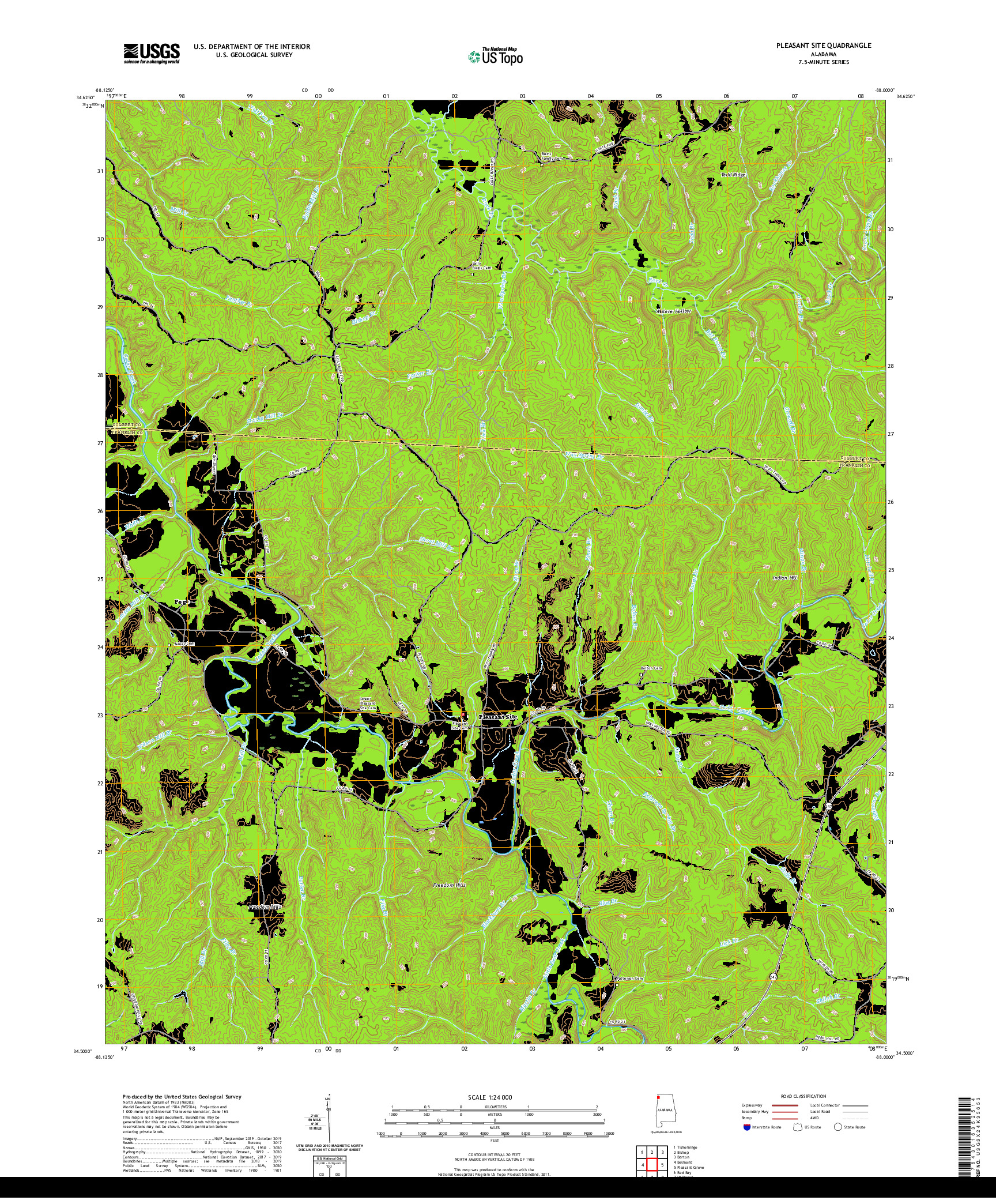 USGS US TOPO 7.5-MINUTE MAP FOR PLEASANT SITE, AL 2020