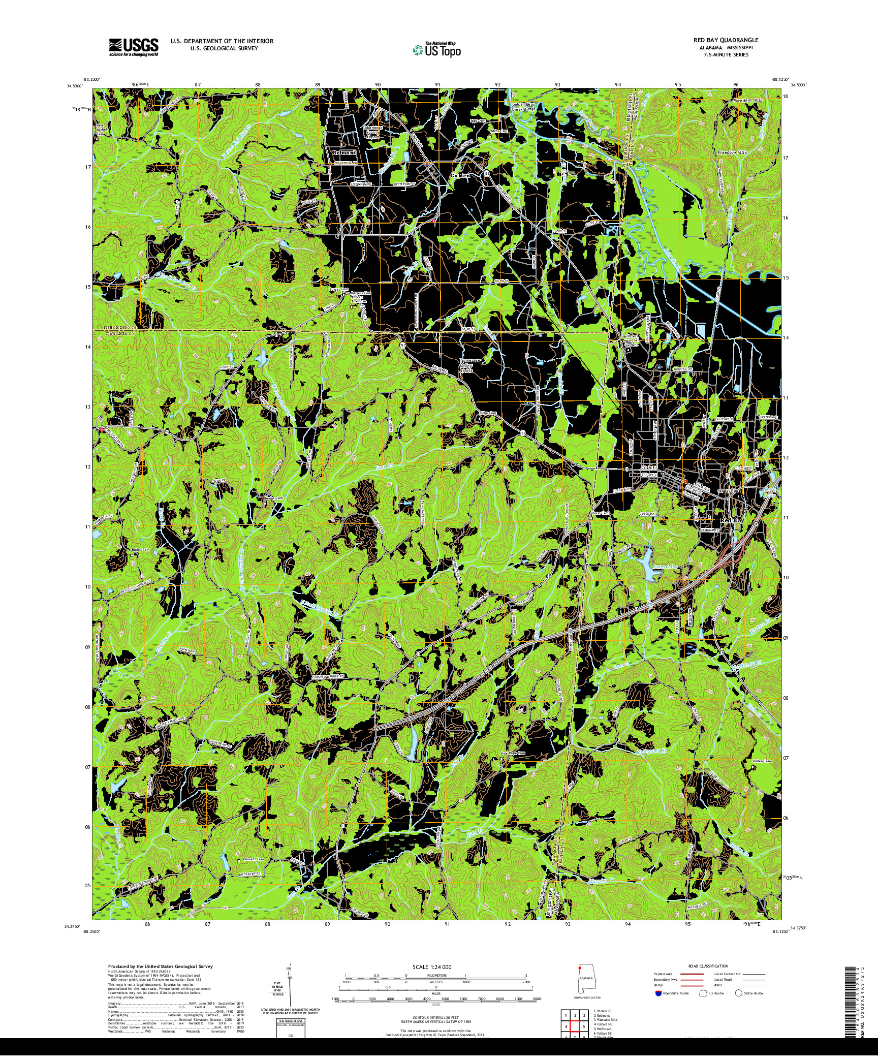 USGS US TOPO 7.5-MINUTE MAP FOR RED BAY, AL,MS 2020