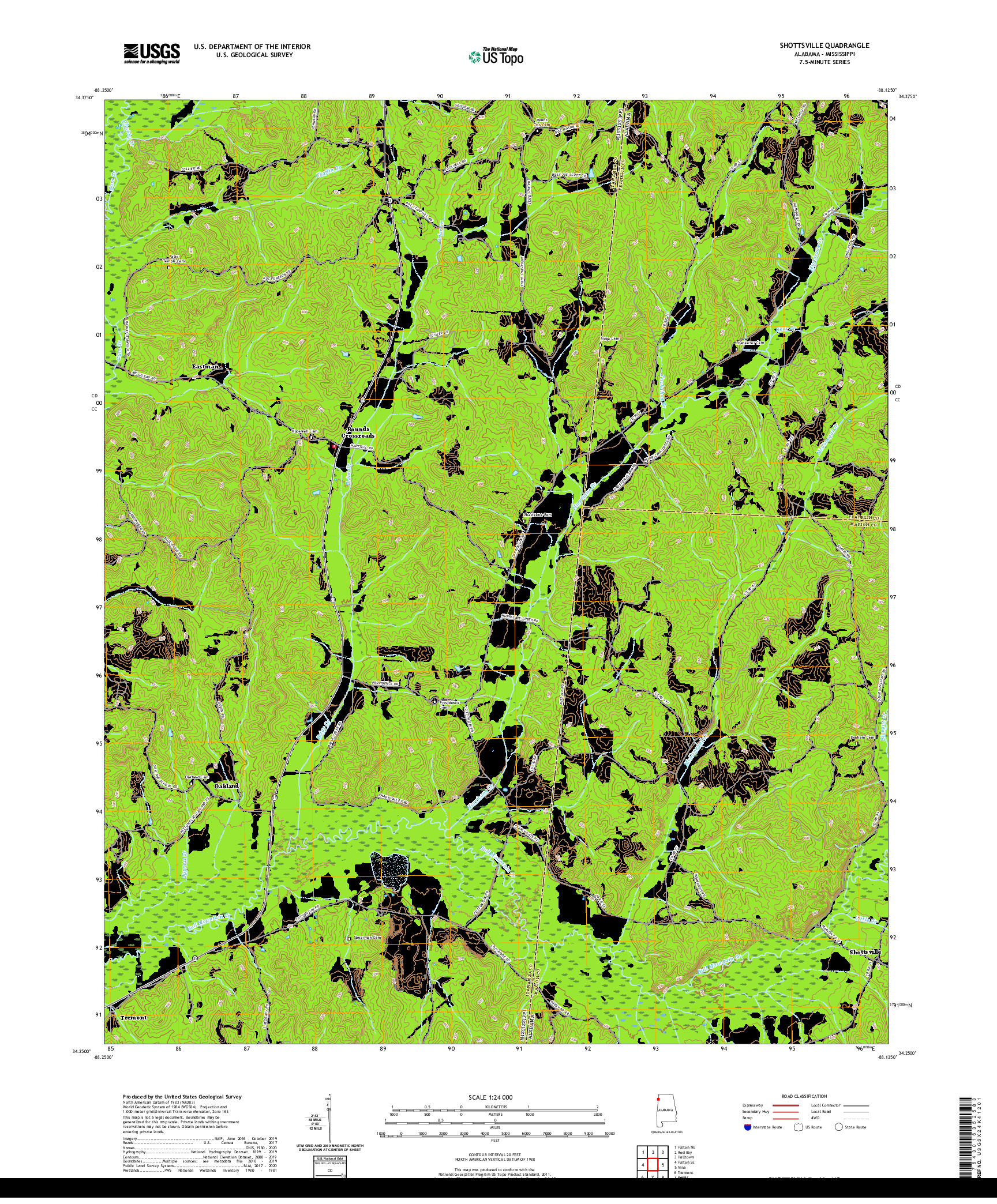 USGS US TOPO 7.5-MINUTE MAP FOR SHOTTSVILLE, AL,MS 2020