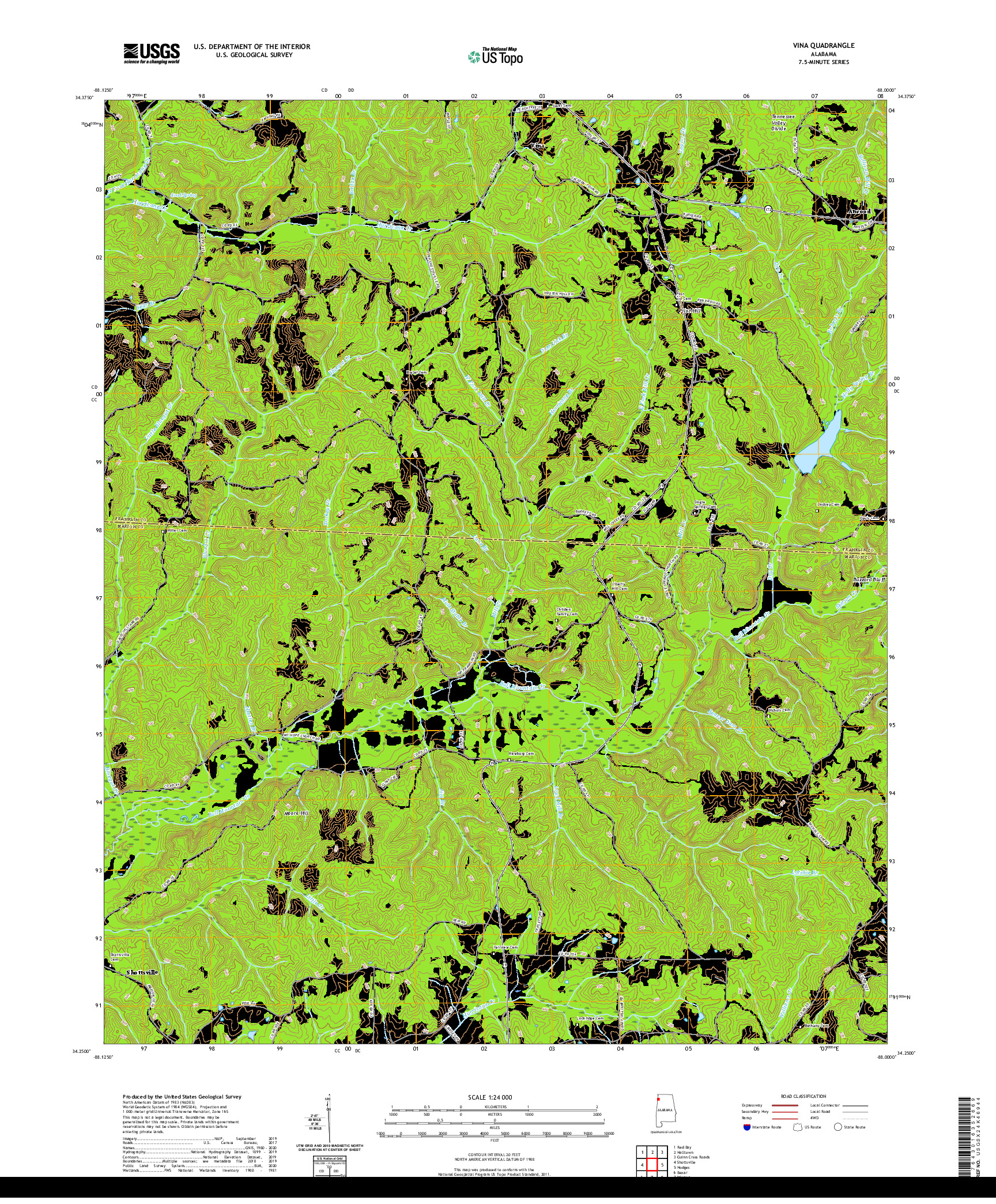 USGS US TOPO 7.5-MINUTE MAP FOR VINA, AL 2020