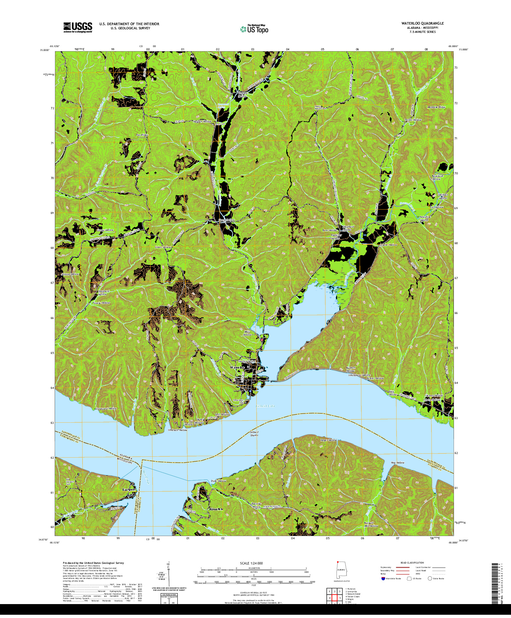 USGS US TOPO 7.5-MINUTE MAP FOR WATERLOO, AL,MS 2020