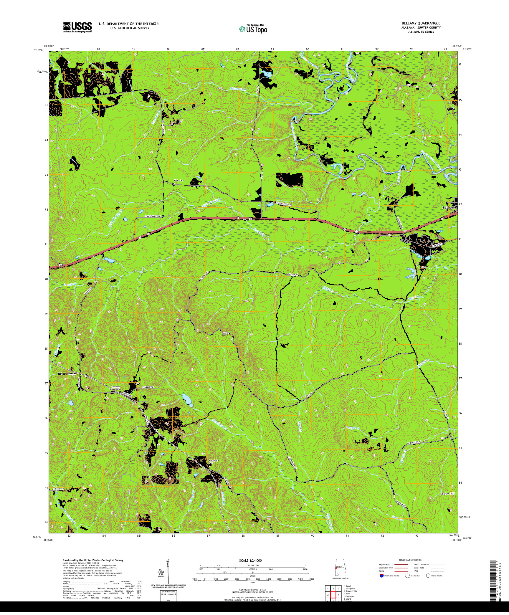 USGS US TOPO 7.5-MINUTE MAP FOR BELLAMY, AL 2020