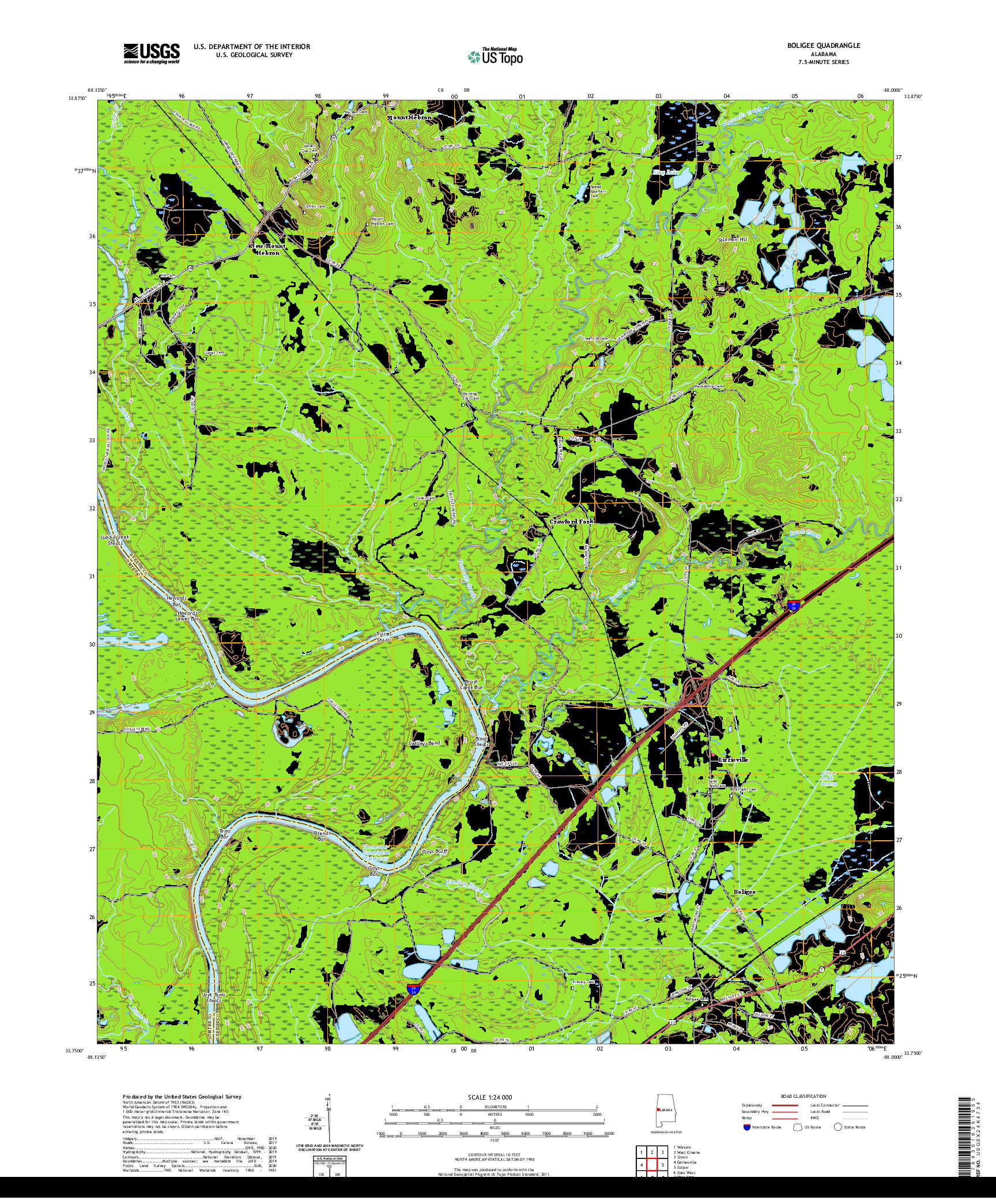USGS US TOPO 7.5-MINUTE MAP FOR BOLIGEE, AL 2020