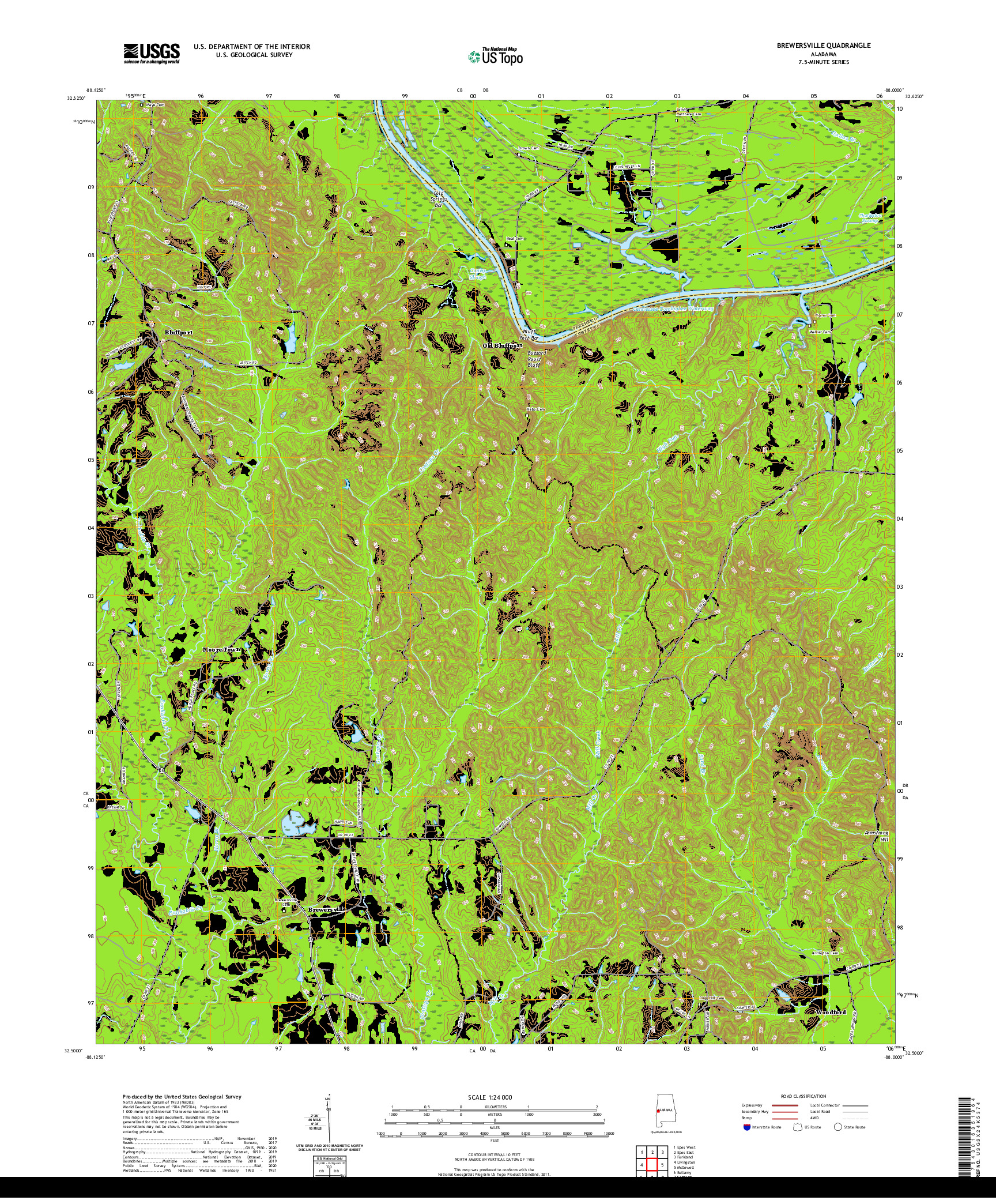 USGS US TOPO 7.5-MINUTE MAP FOR BREWERSVILLE, AL 2020