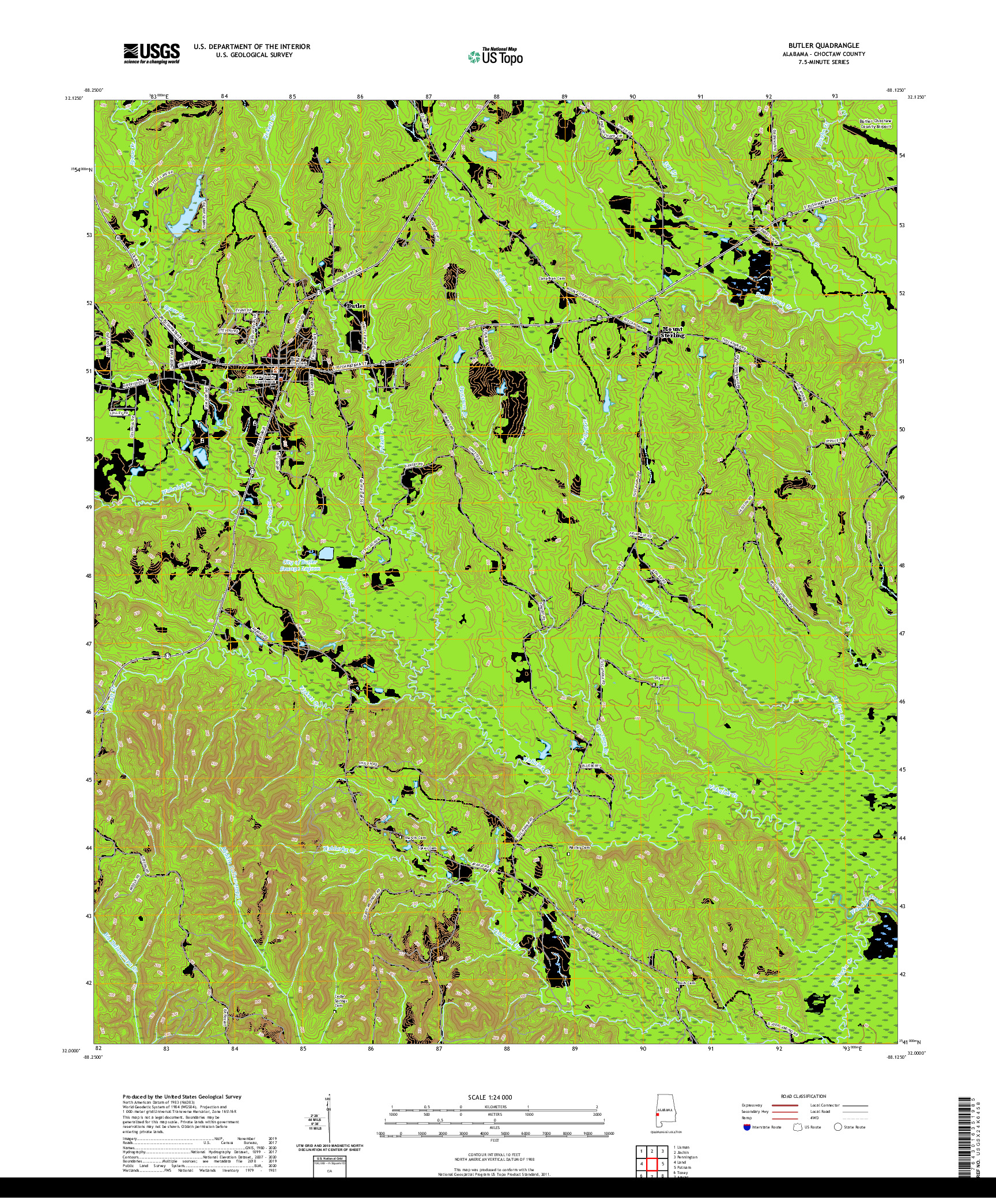 USGS US TOPO 7.5-MINUTE MAP FOR BUTLER, AL 2020