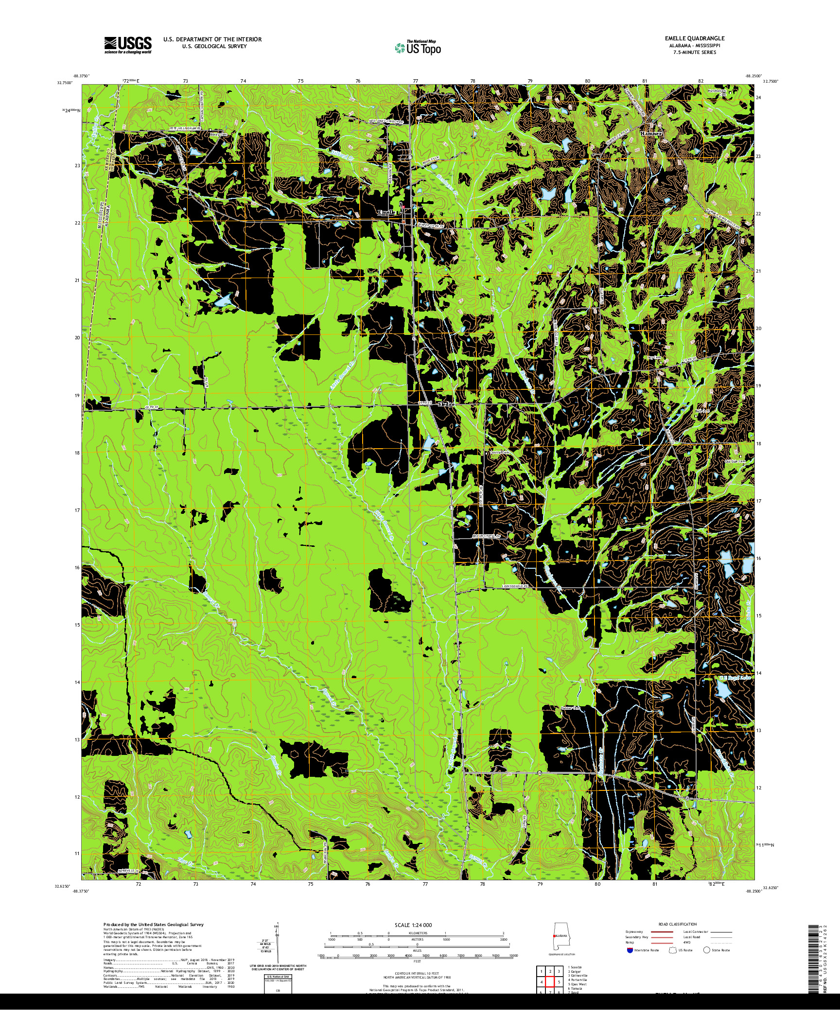 USGS US TOPO 7.5-MINUTE MAP FOR EMELLE, AL,MS 2020