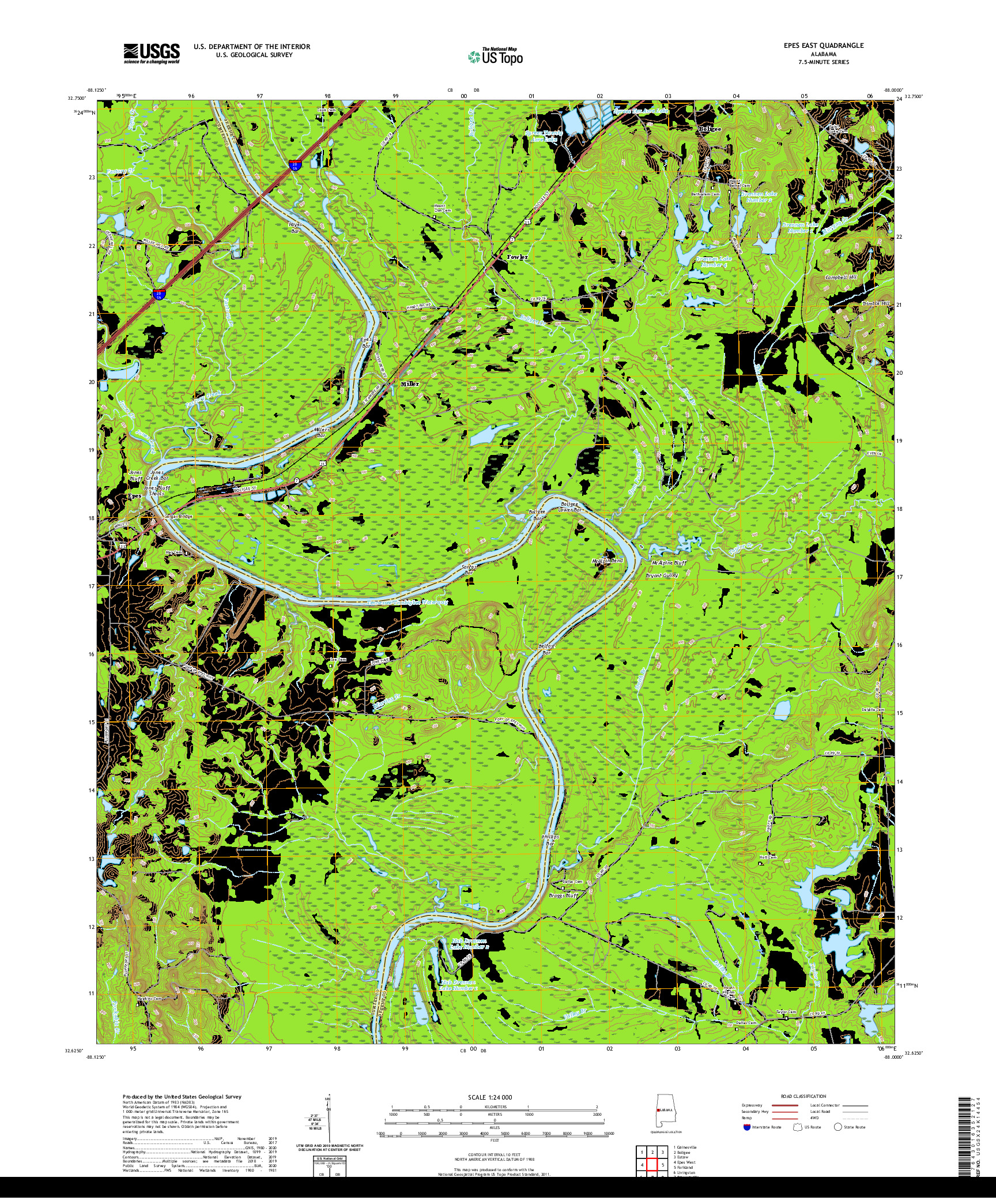 USGS US TOPO 7.5-MINUTE MAP FOR EPES EAST, AL 2020