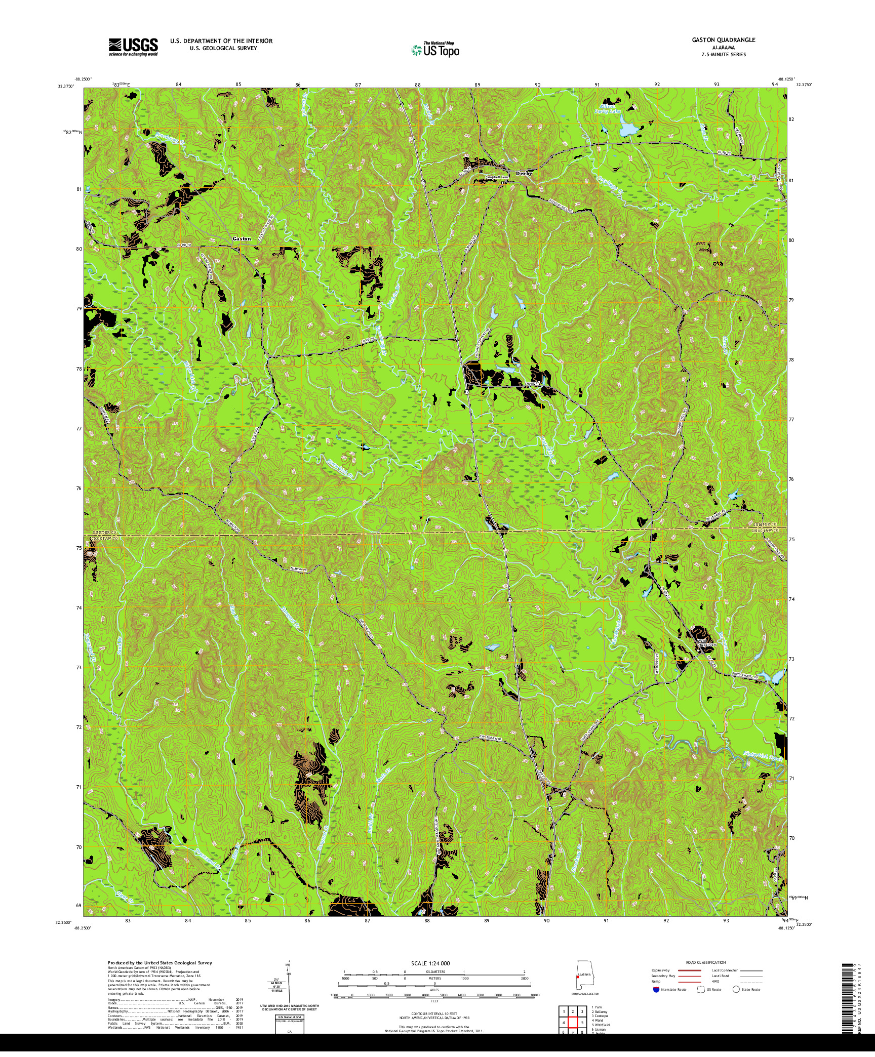 USGS US TOPO 7.5-MINUTE MAP FOR GASTON, AL 2020