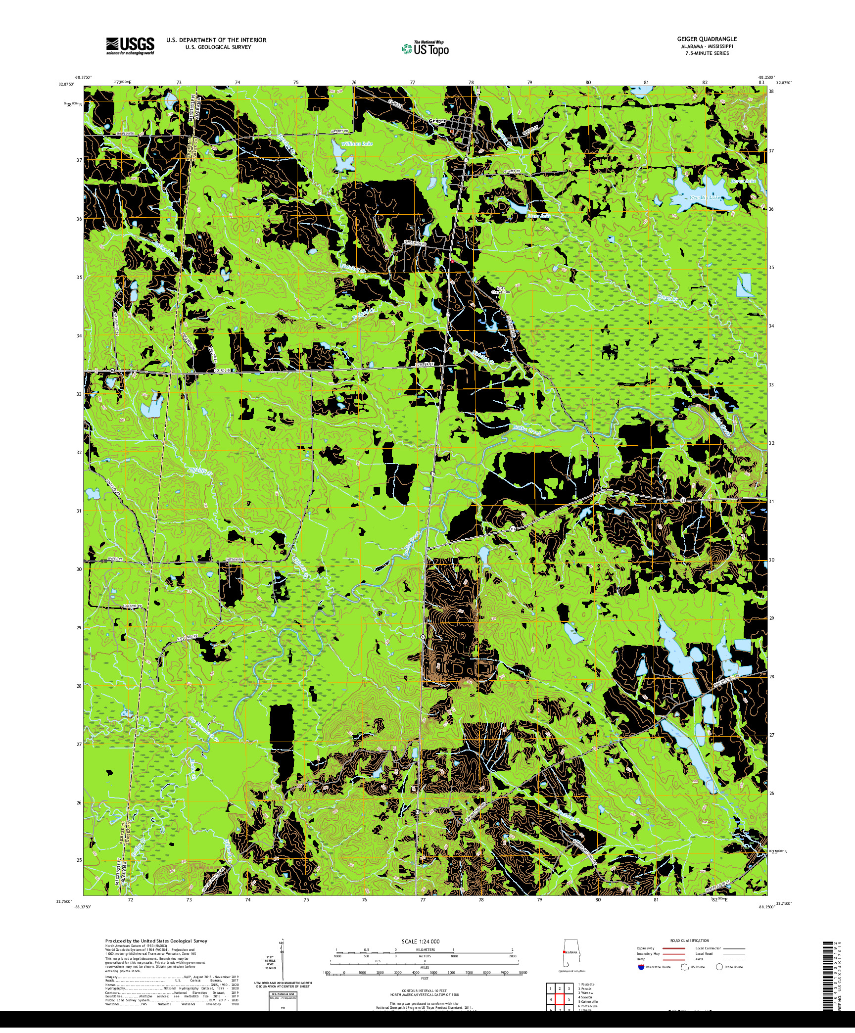 USGS US TOPO 7.5-MINUTE MAP FOR GEIGER, AL,MS 2020