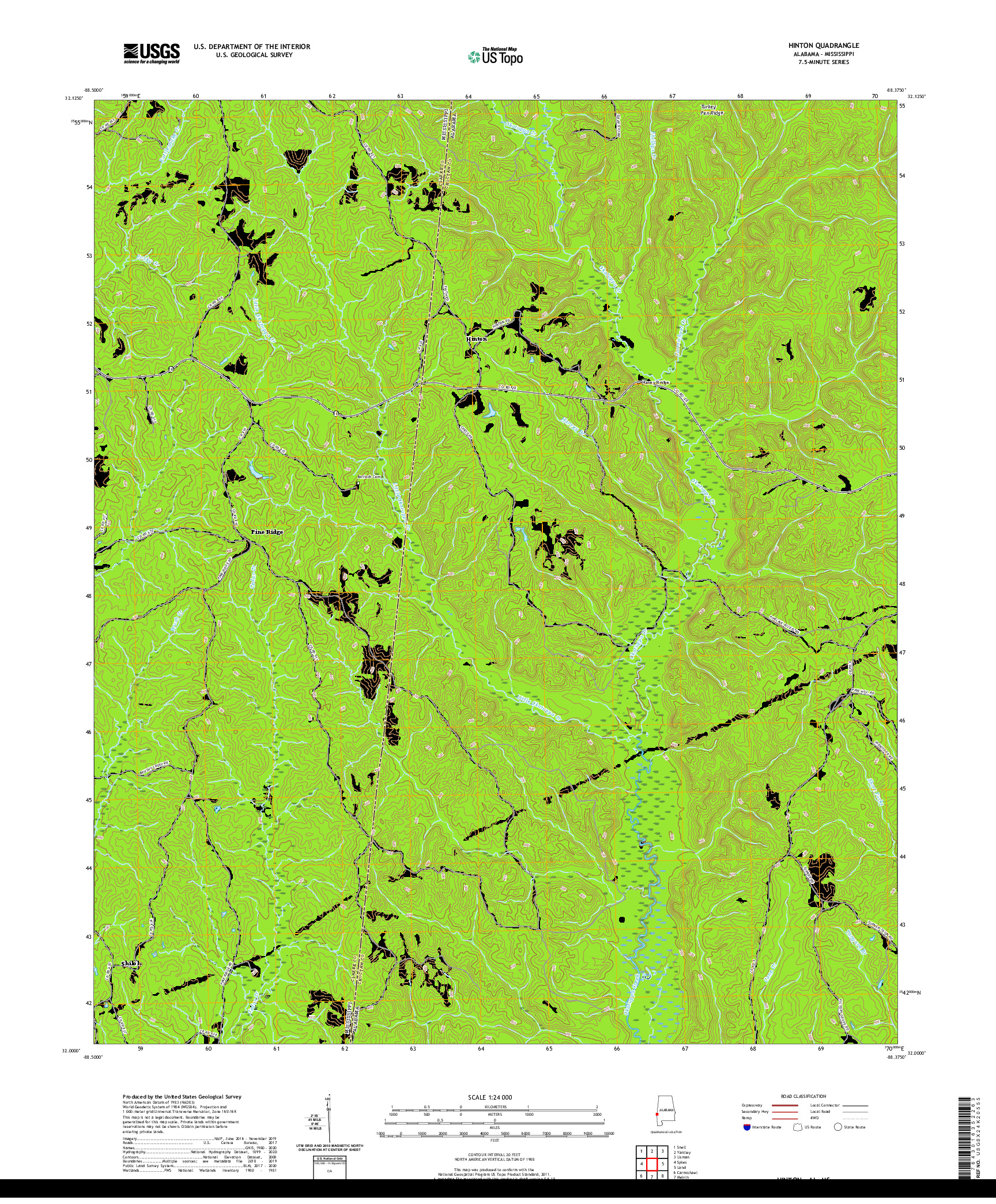 USGS US TOPO 7.5-MINUTE MAP FOR HINTON, AL,MS 2020
