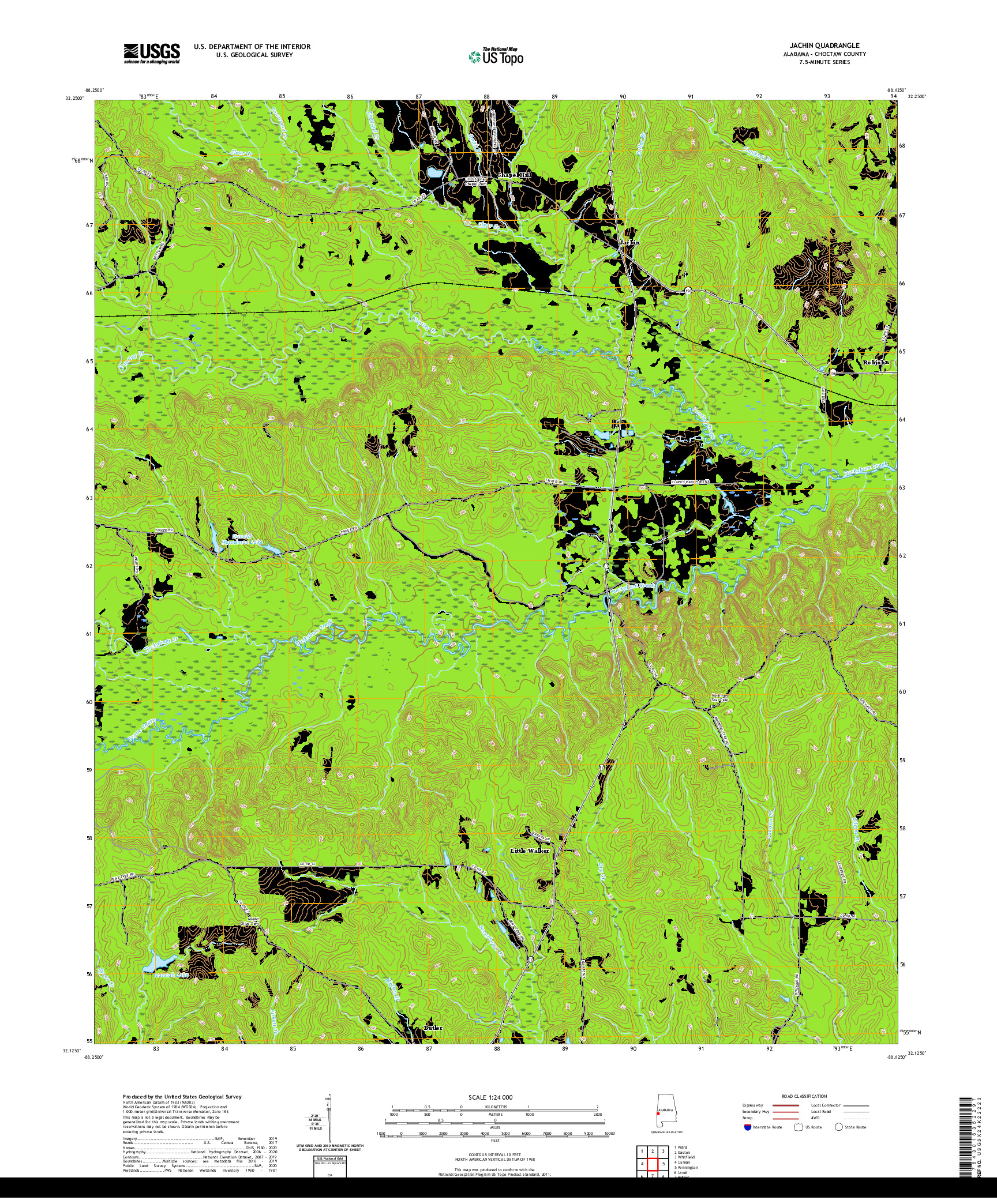 USGS US TOPO 7.5-MINUTE MAP FOR JACHIN, AL 2020