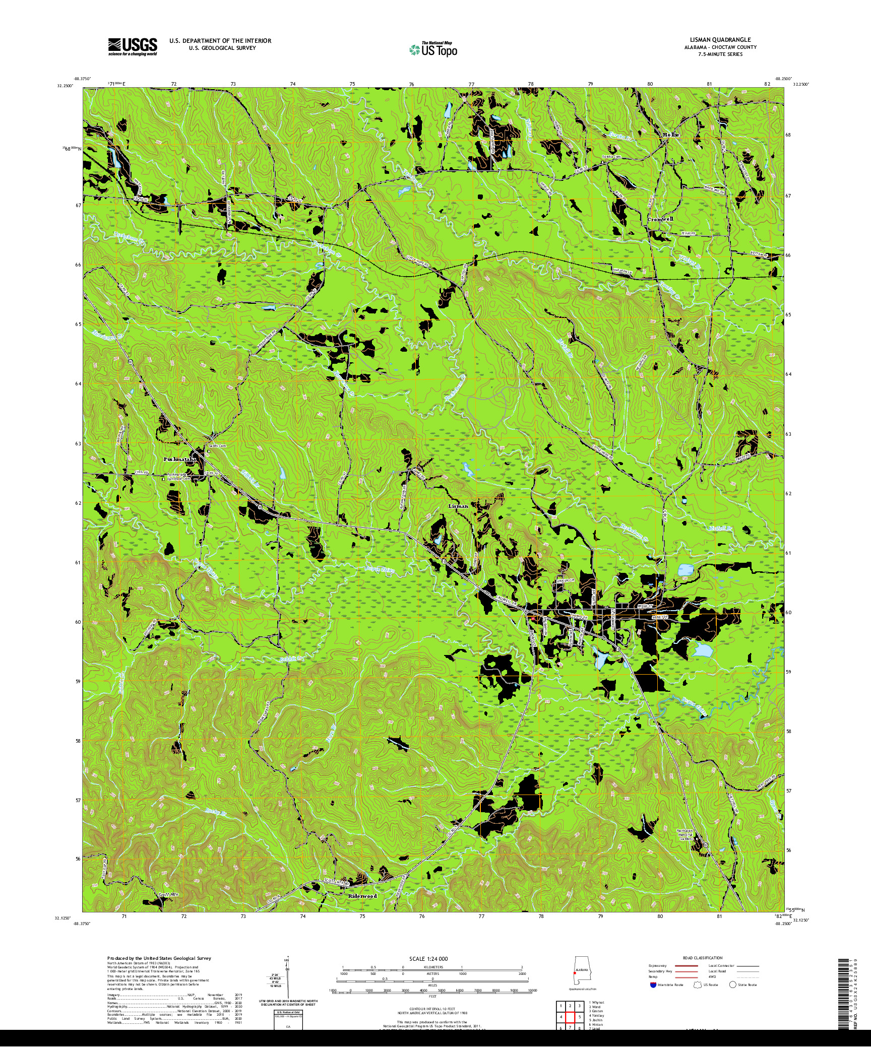 USGS US TOPO 7.5-MINUTE MAP FOR LISMAN, AL 2020