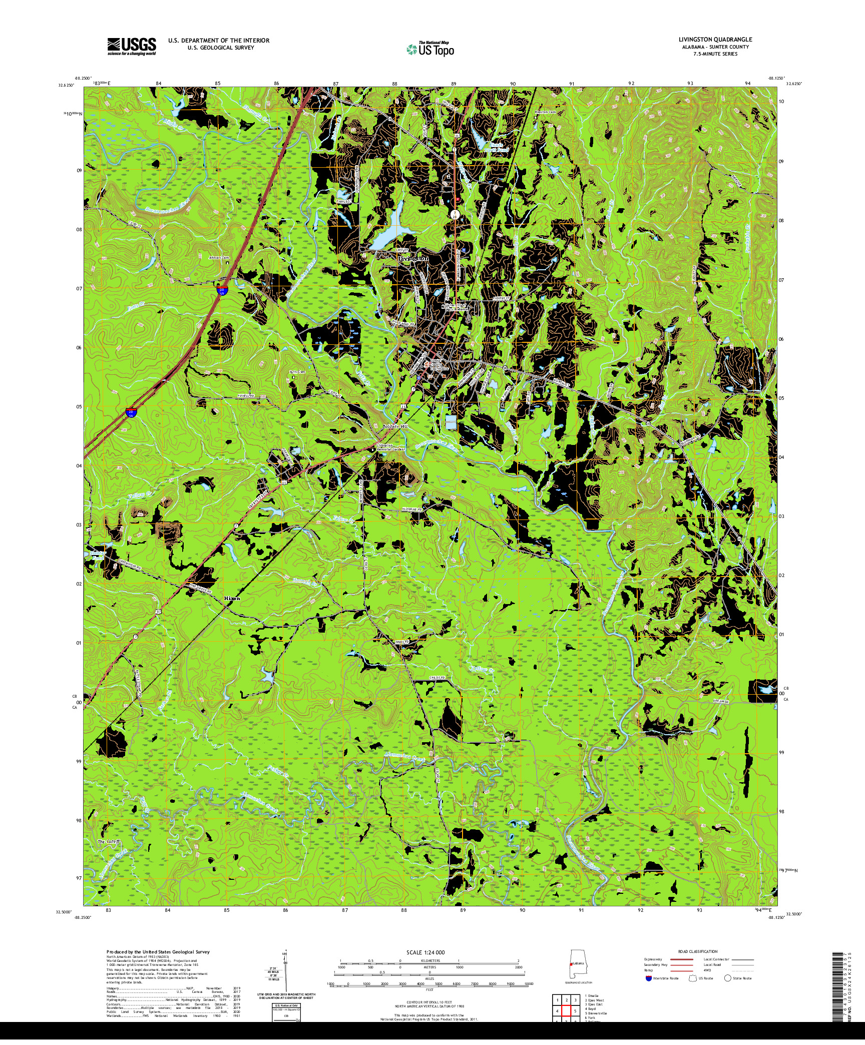 USGS US TOPO 7.5-MINUTE MAP FOR LIVINGSTON, AL 2020