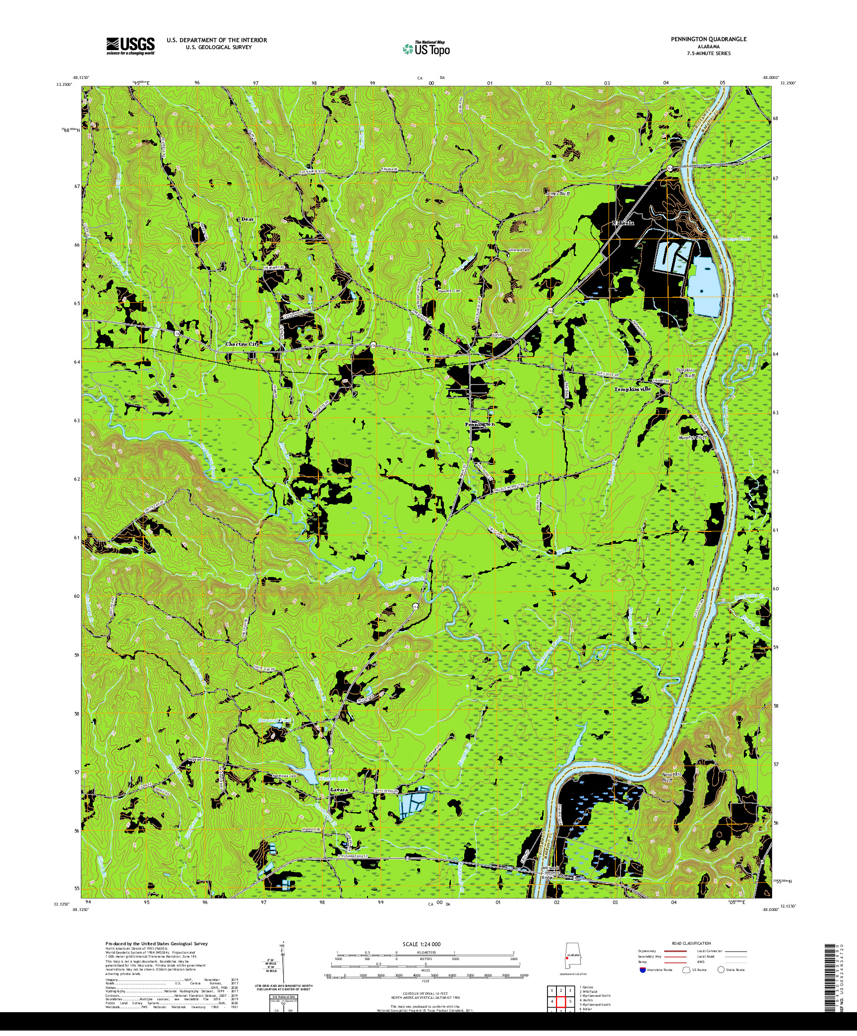 USGS US TOPO 7.5-MINUTE MAP FOR PENNINGTON, AL 2020