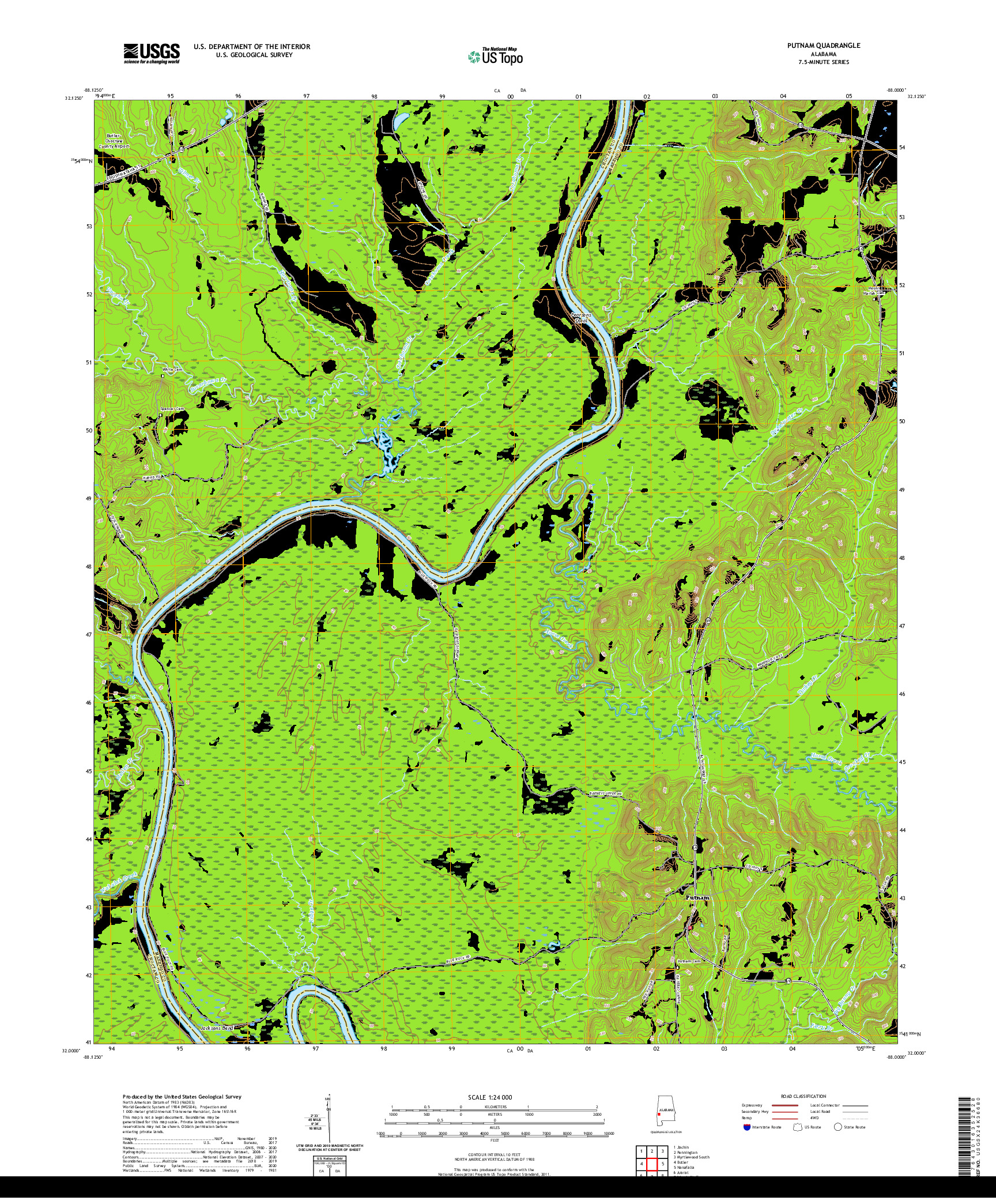 USGS US TOPO 7.5-MINUTE MAP FOR PUTNAM, AL 2020