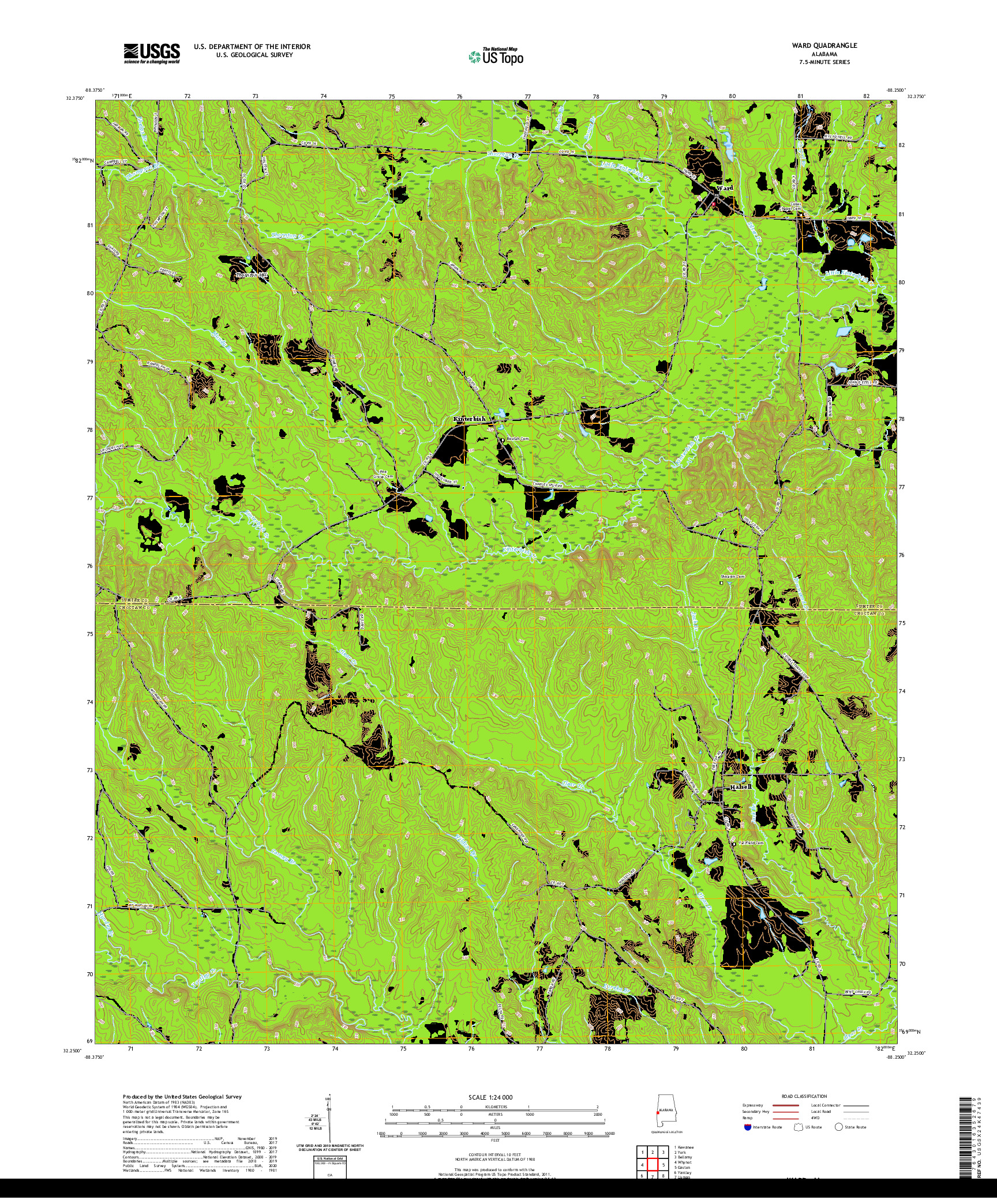 USGS US TOPO 7.5-MINUTE MAP FOR WARD, AL 2020