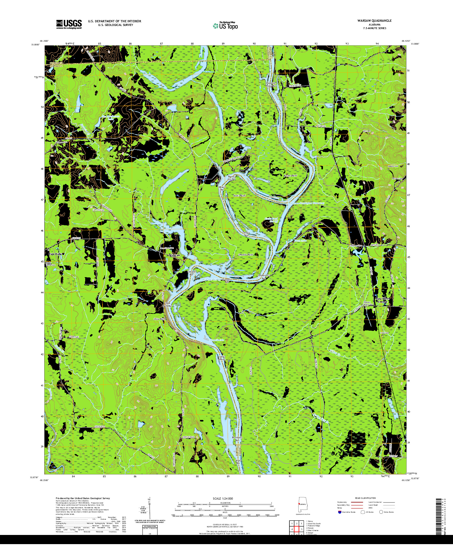 USGS US TOPO 7.5-MINUTE MAP FOR WARSAW, AL 2020