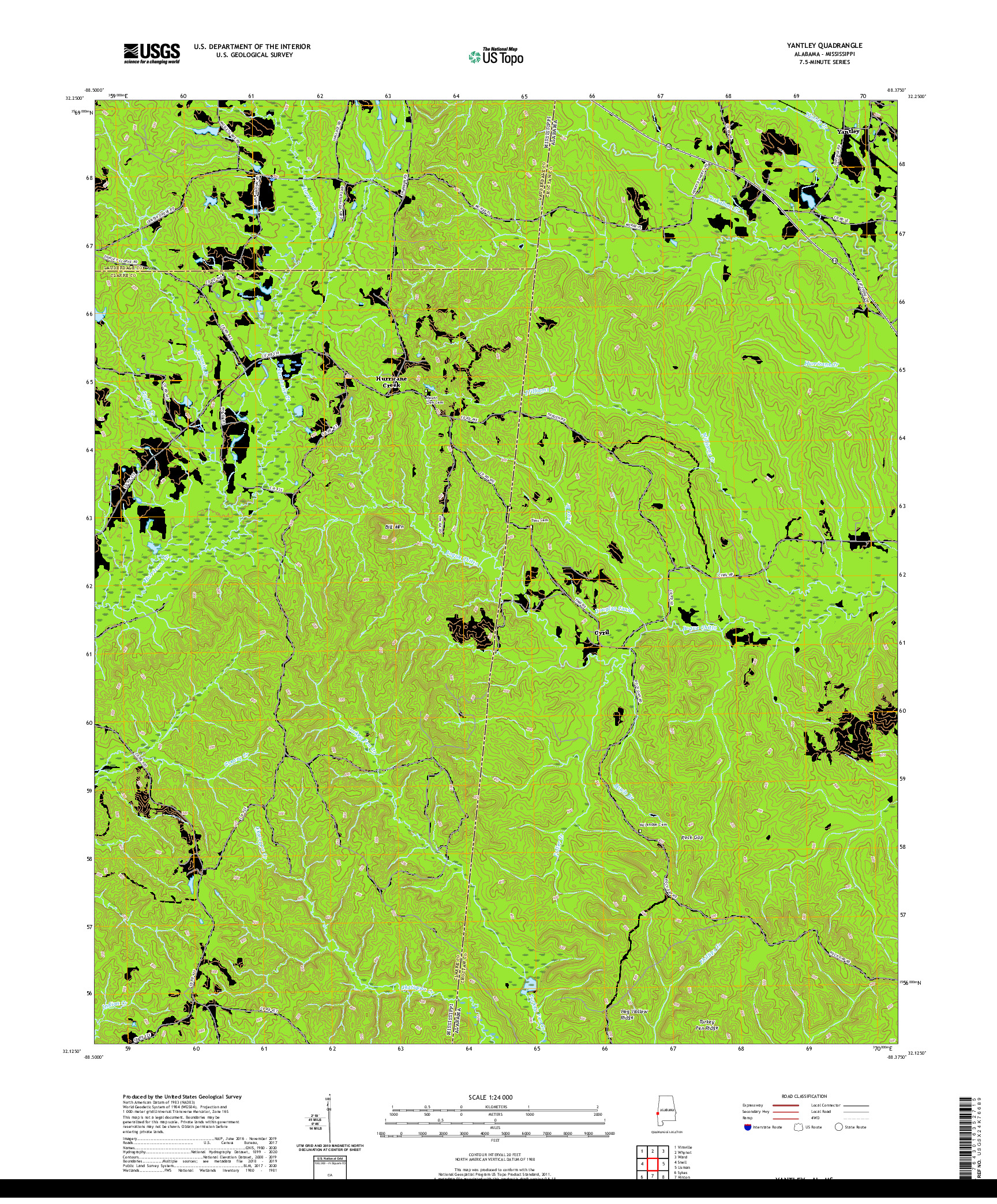 USGS US TOPO 7.5-MINUTE MAP FOR YANTLEY, AL,MS 2020