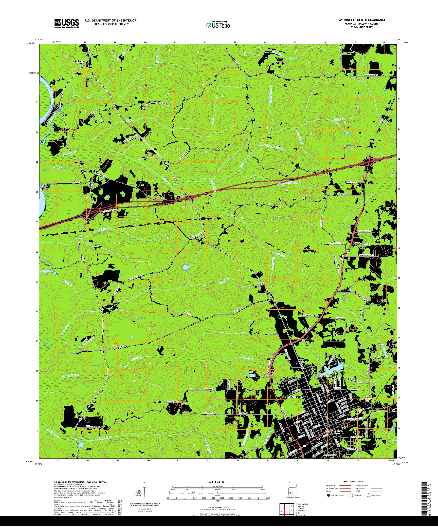 USGS US TOPO 7.5-MINUTE MAP FOR BAY MINETTE NORTH, AL 2020