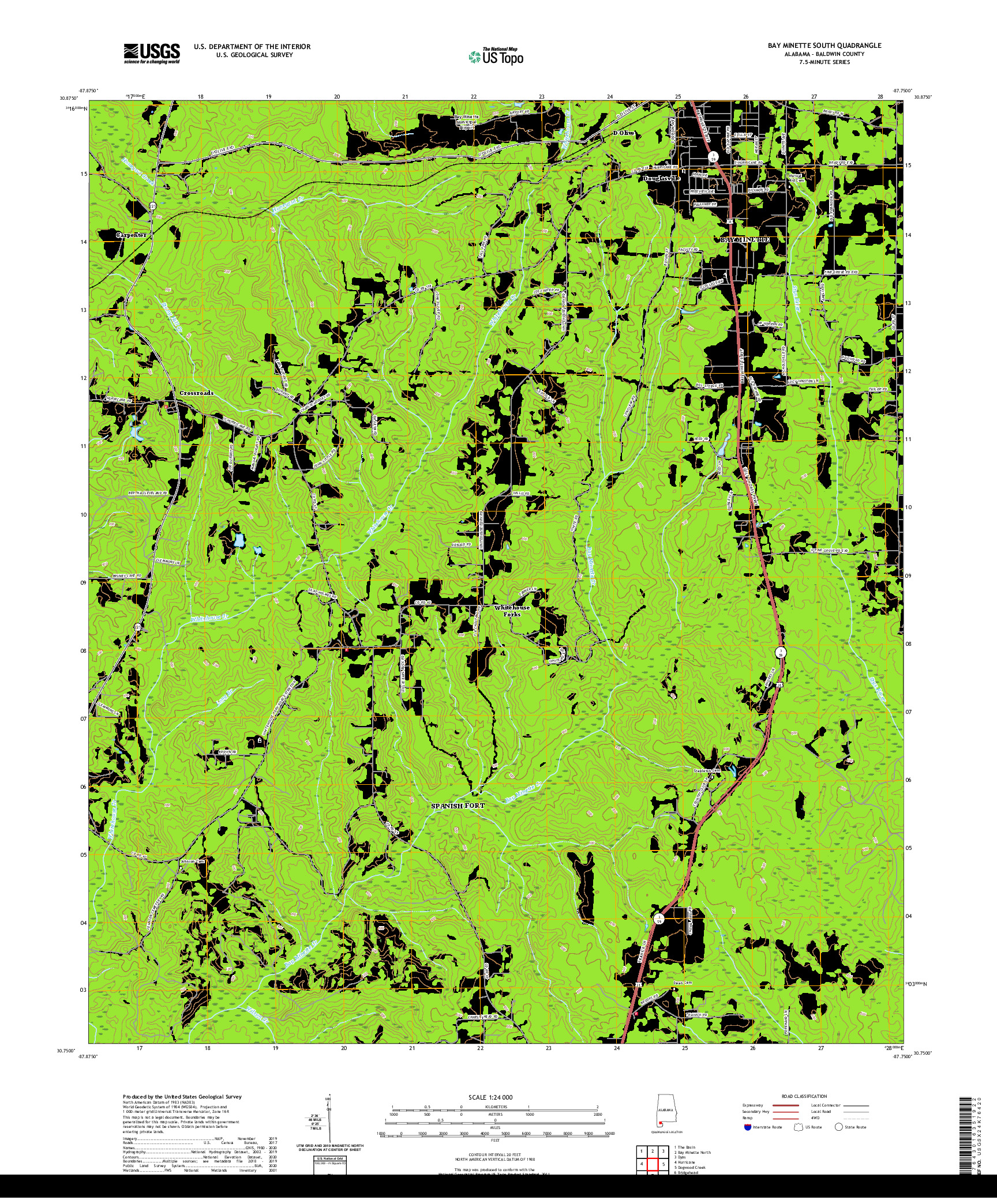 USGS US TOPO 7.5-MINUTE MAP FOR BAY MINETTE SOUTH, AL 2020