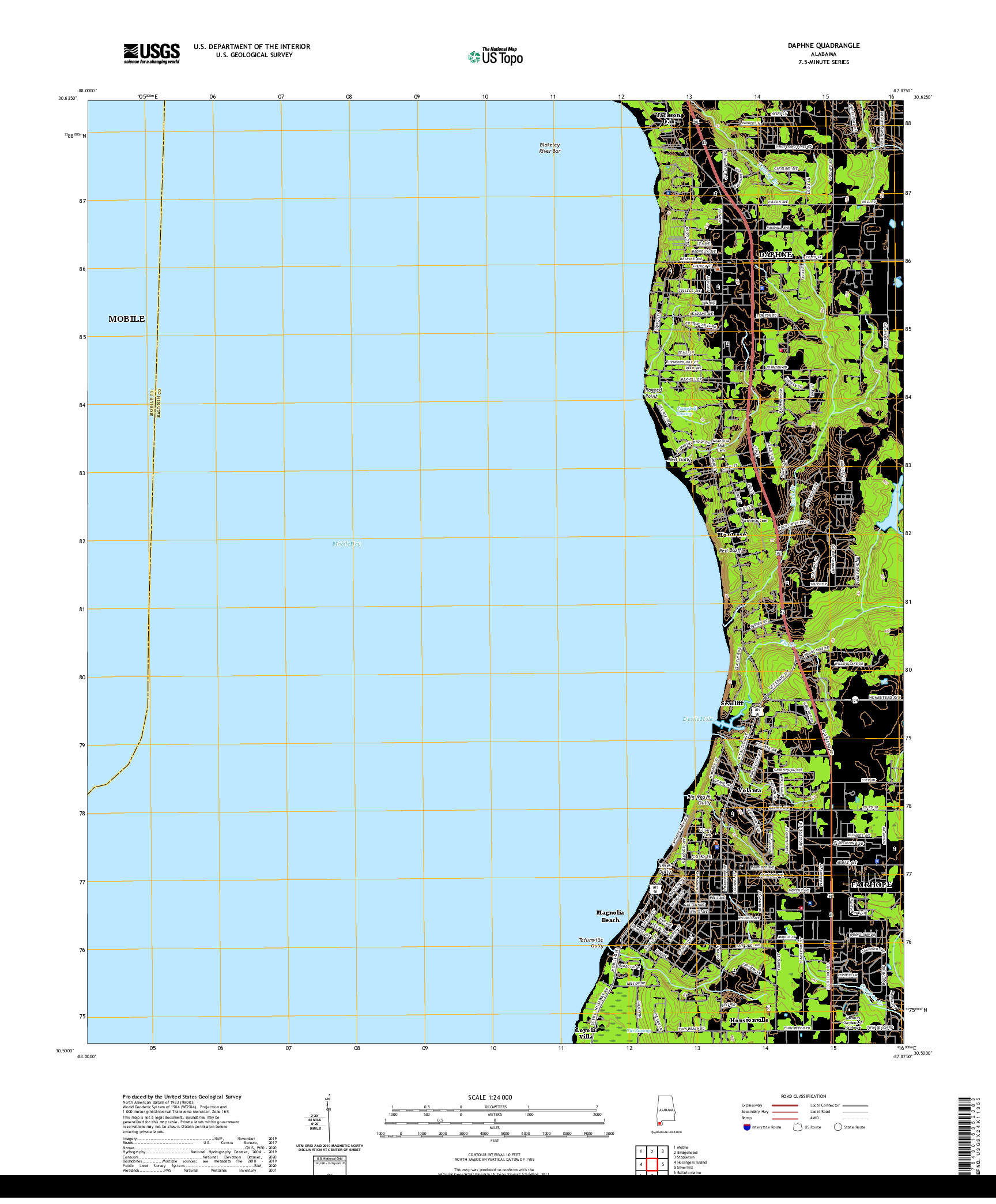 USGS US TOPO 7.5-MINUTE MAP FOR DAPHNE, AL 2020
