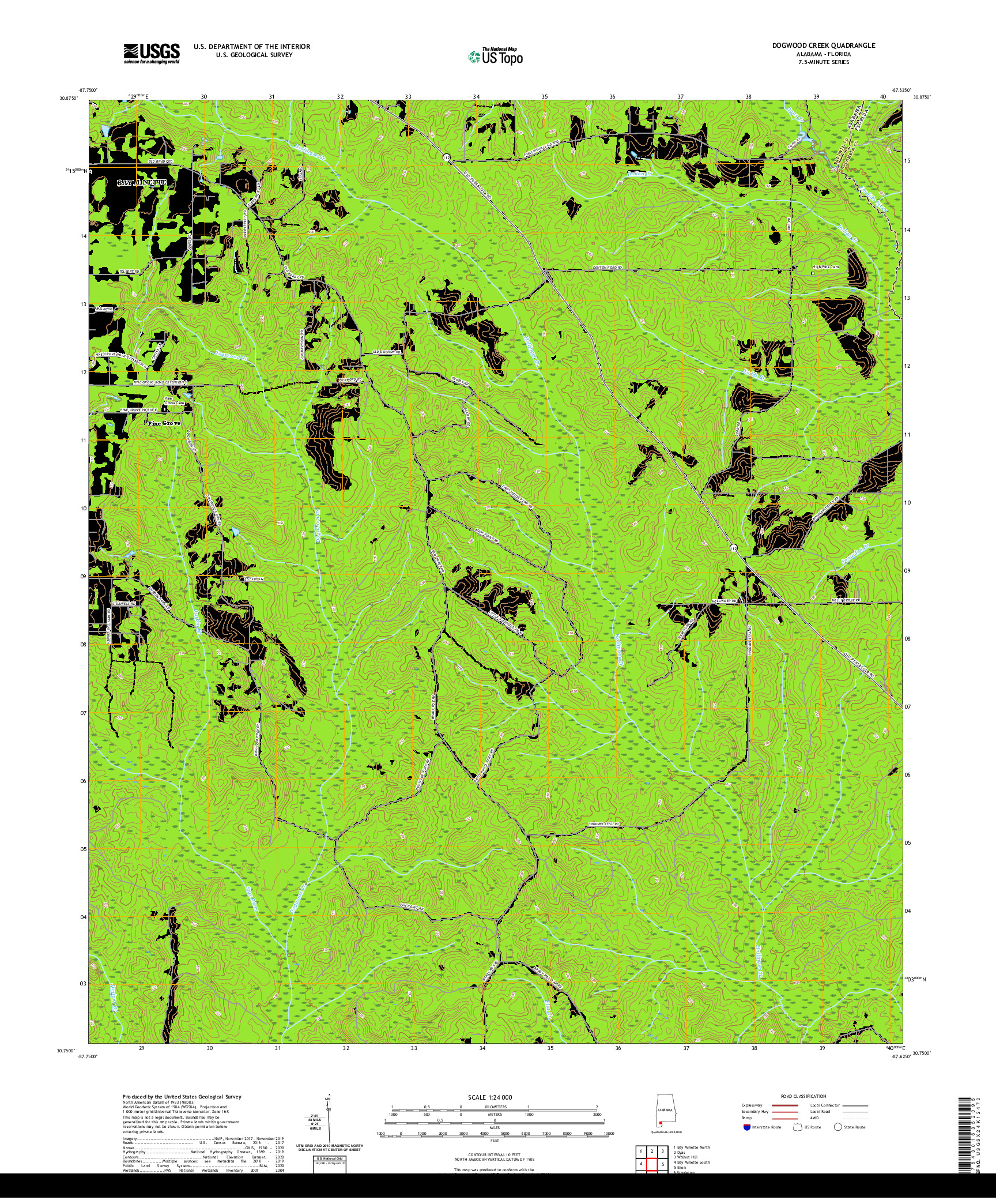 USGS US TOPO 7.5-MINUTE MAP FOR DOGWOOD CREEK, AL,FL 2020