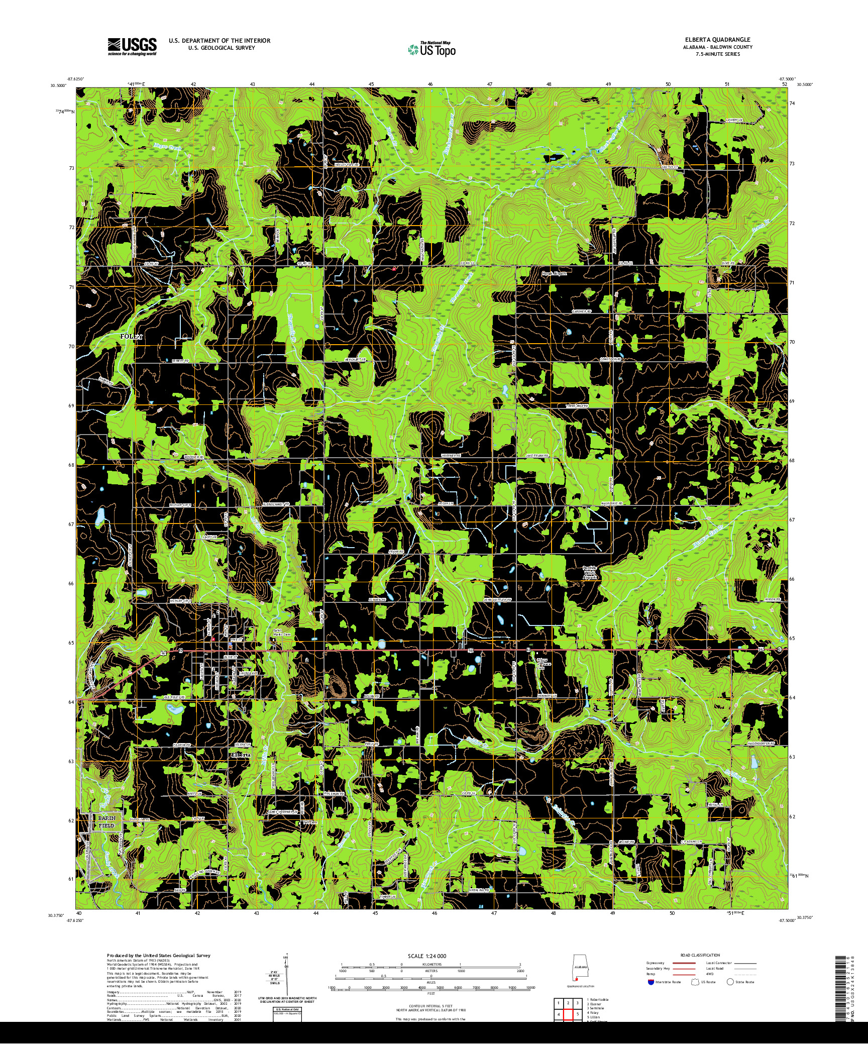 USGS US TOPO 7.5-MINUTE MAP FOR ELBERTA, AL 2020