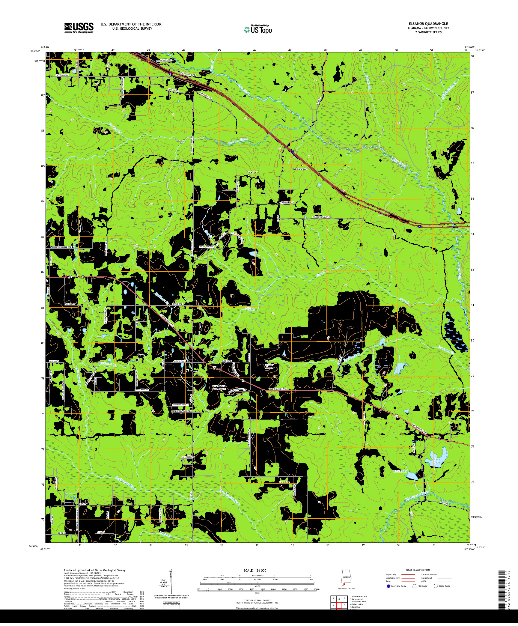 USGS US TOPO 7.5-MINUTE MAP FOR ELSANOR, AL 2020
