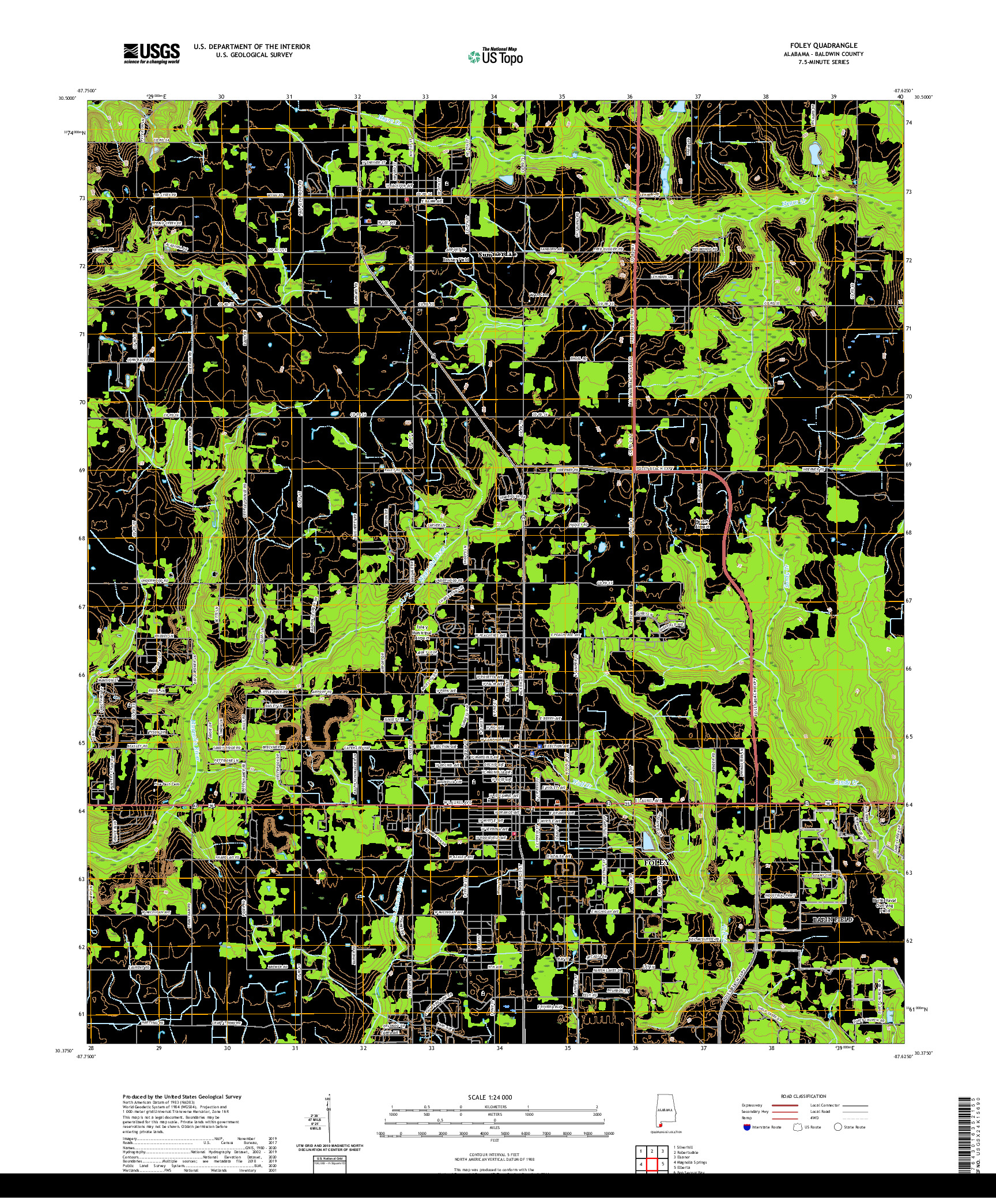 USGS US TOPO 7.5-MINUTE MAP FOR FOLEY, AL 2020