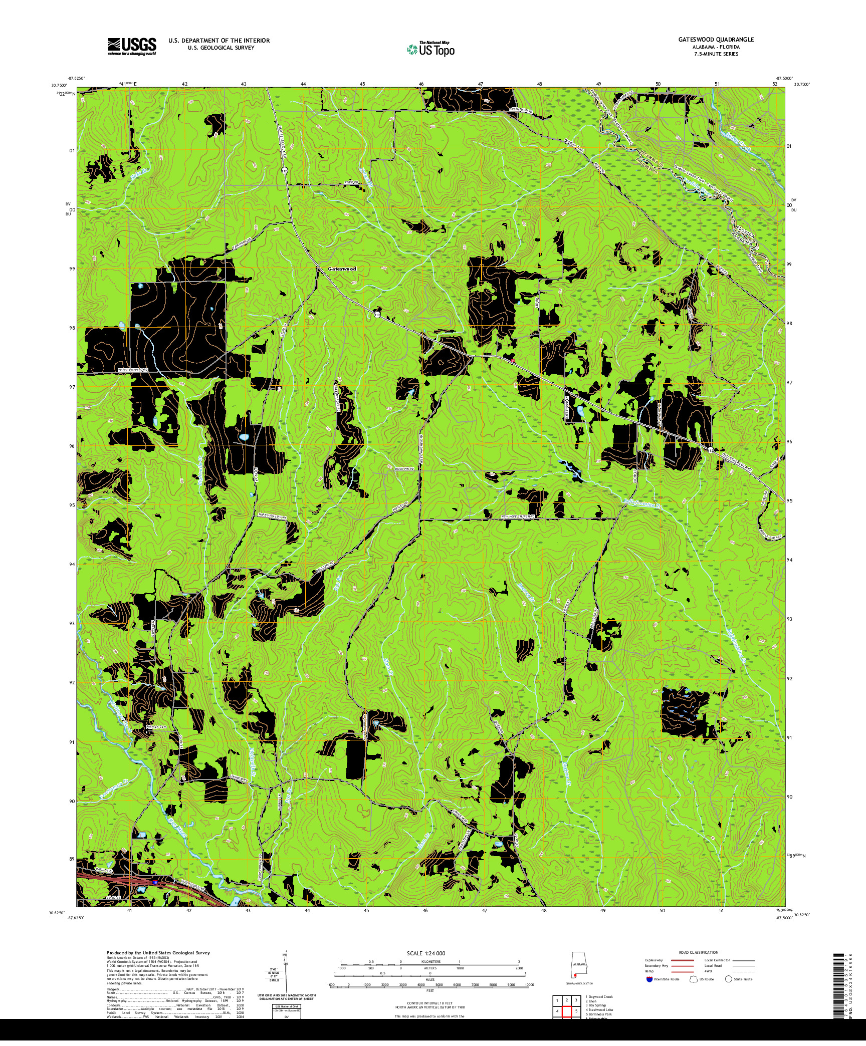 USGS US TOPO 7.5-MINUTE MAP FOR GATESWOOD, AL,FL 2020