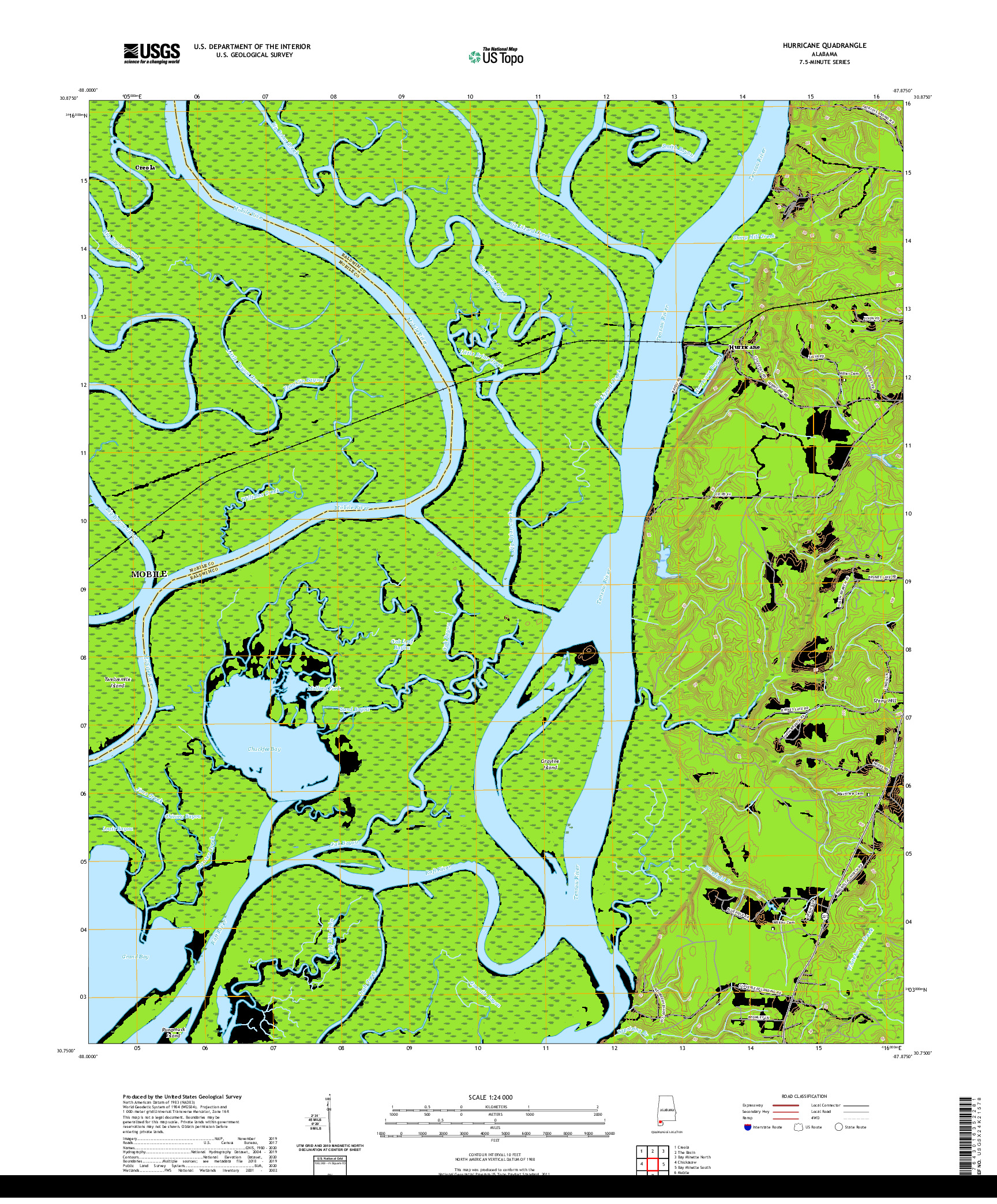 USGS US TOPO 7.5-MINUTE MAP FOR HURRICANE, AL 2020