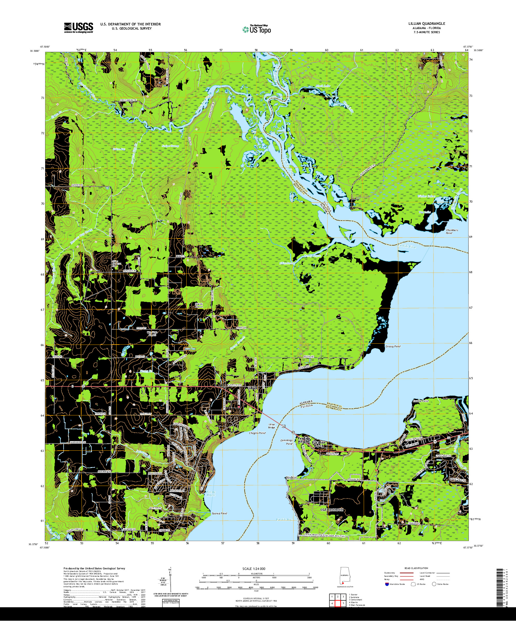 USGS US TOPO 7.5-MINUTE MAP FOR LILLIAN, AL,FL 2020