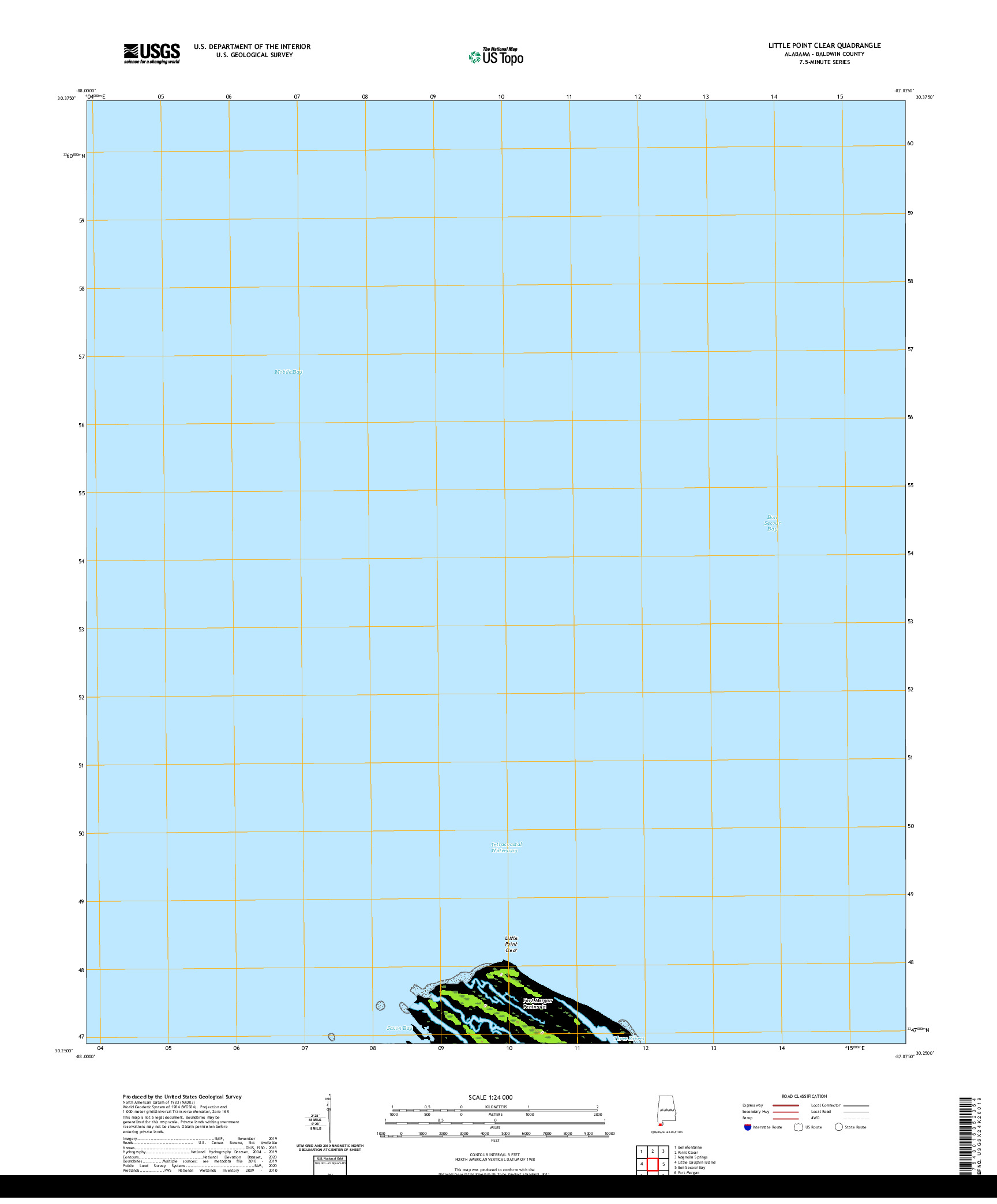 USGS US TOPO 7.5-MINUTE MAP FOR LITTLE POINT CLEAR, AL 2020