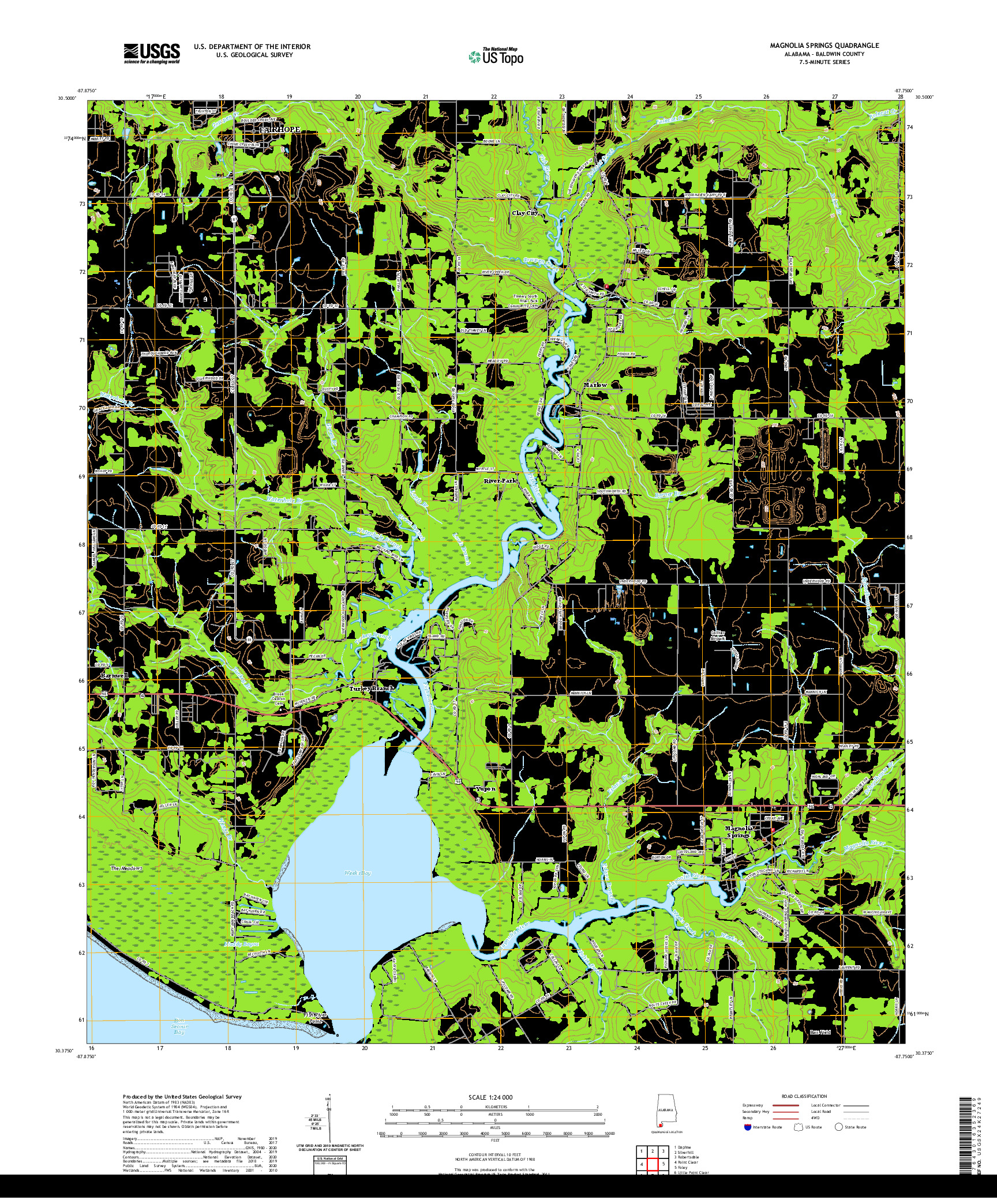 USGS US TOPO 7.5-MINUTE MAP FOR MAGNOLIA SPRINGS, AL 2020