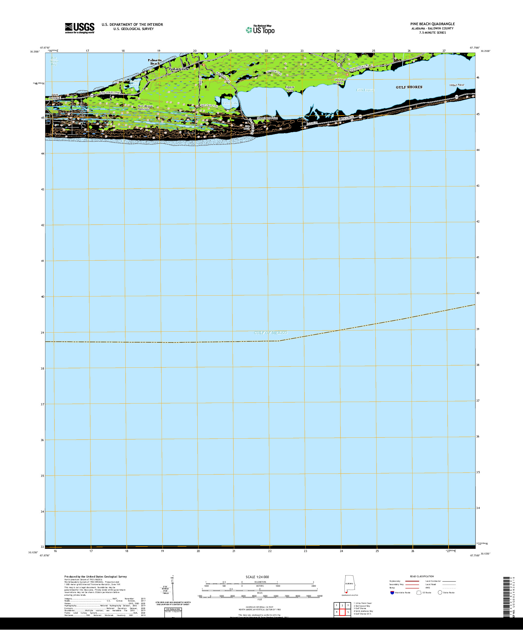 USGS US TOPO 7.5-MINUTE MAP FOR PINE BEACH, AL 2020
