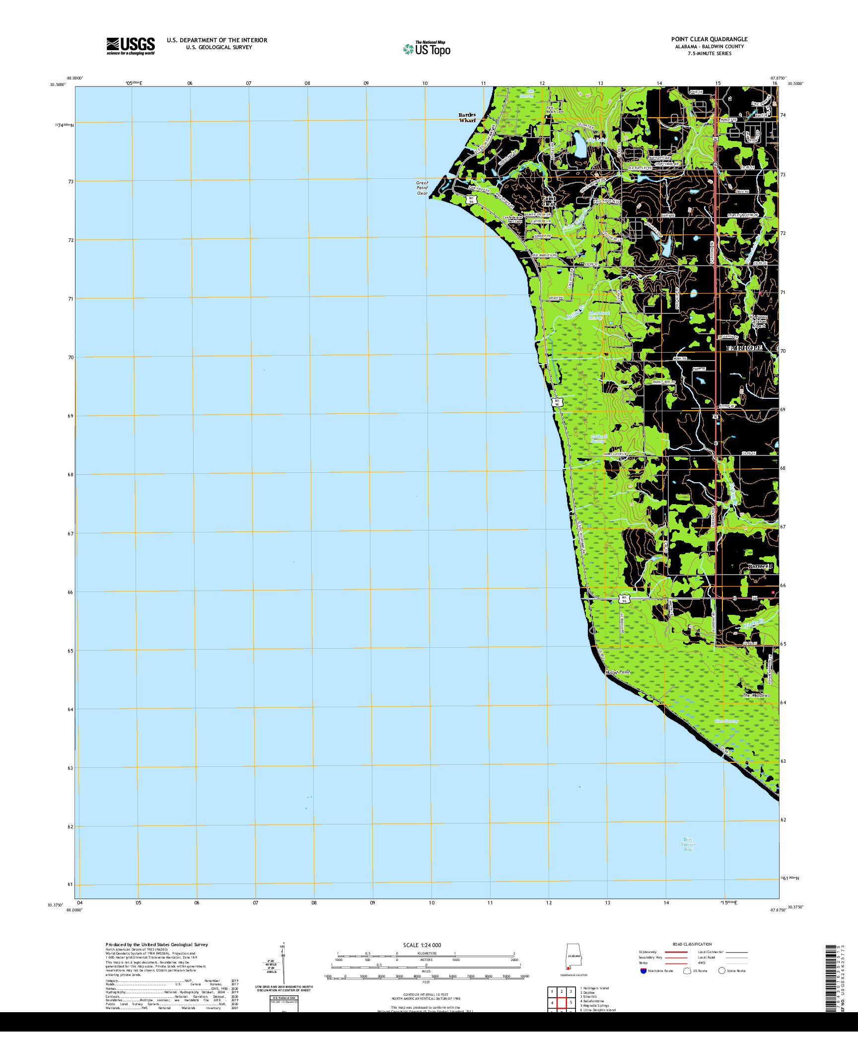 USGS US TOPO 7.5-MINUTE MAP FOR POINT CLEAR, AL 2020