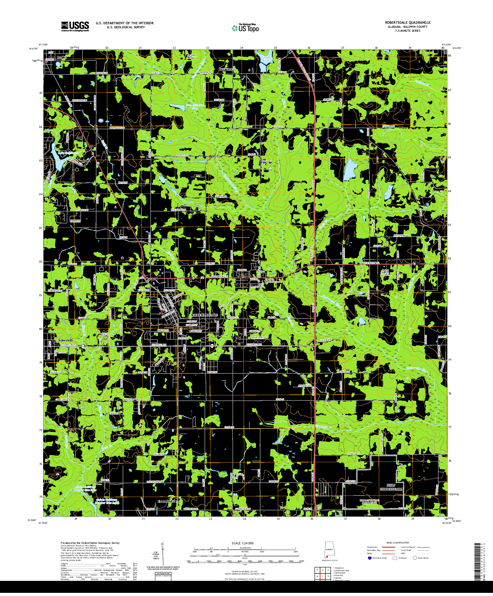 USGS US TOPO 7.5-MINUTE MAP FOR ROBERTSDALE, AL 2020