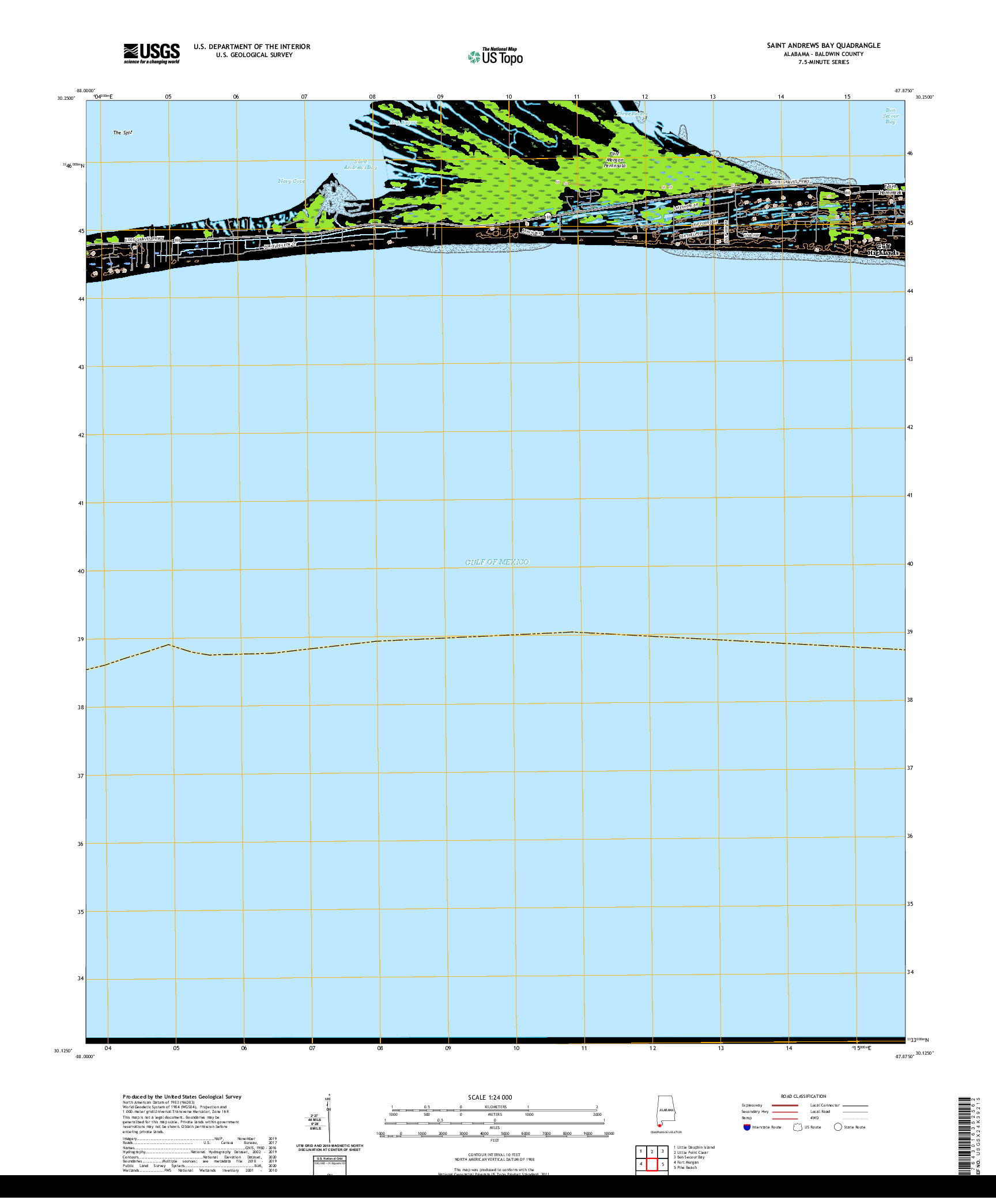 USGS US TOPO 7.5-MINUTE MAP FOR SAINT ANDREWS BAY, AL 2020