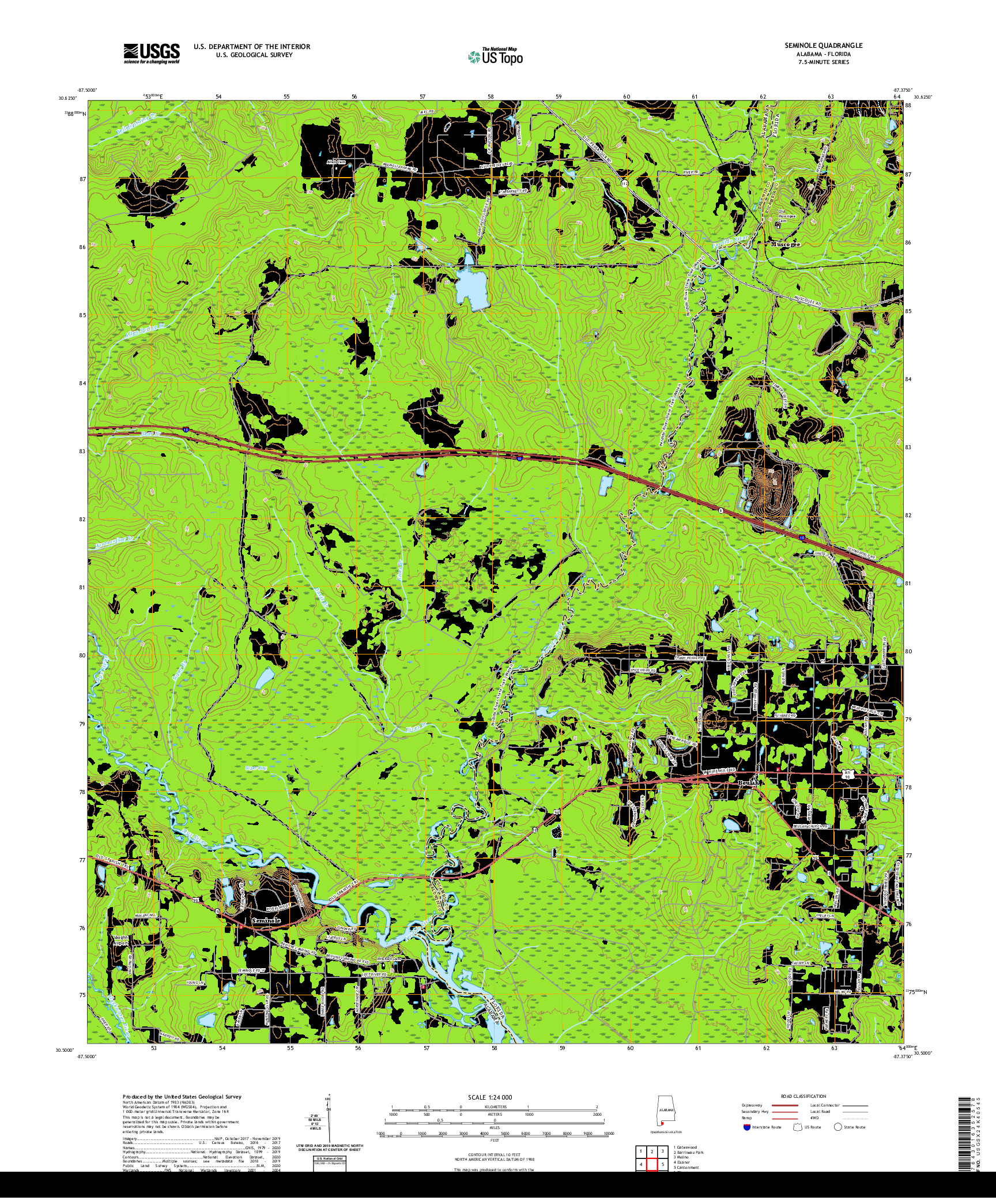 USGS US TOPO 7.5-MINUTE MAP FOR SEMINOLE, AL,FL 2020