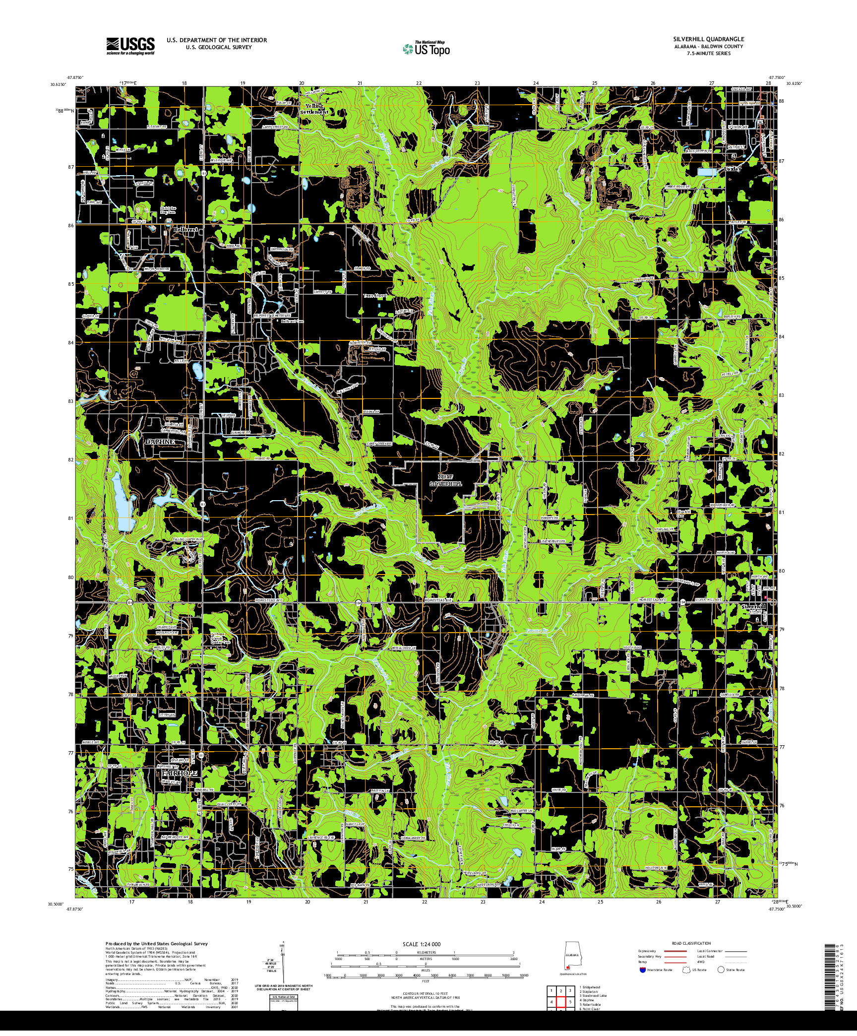 USGS US TOPO 7.5-MINUTE MAP FOR SILVERHILL, AL 2020