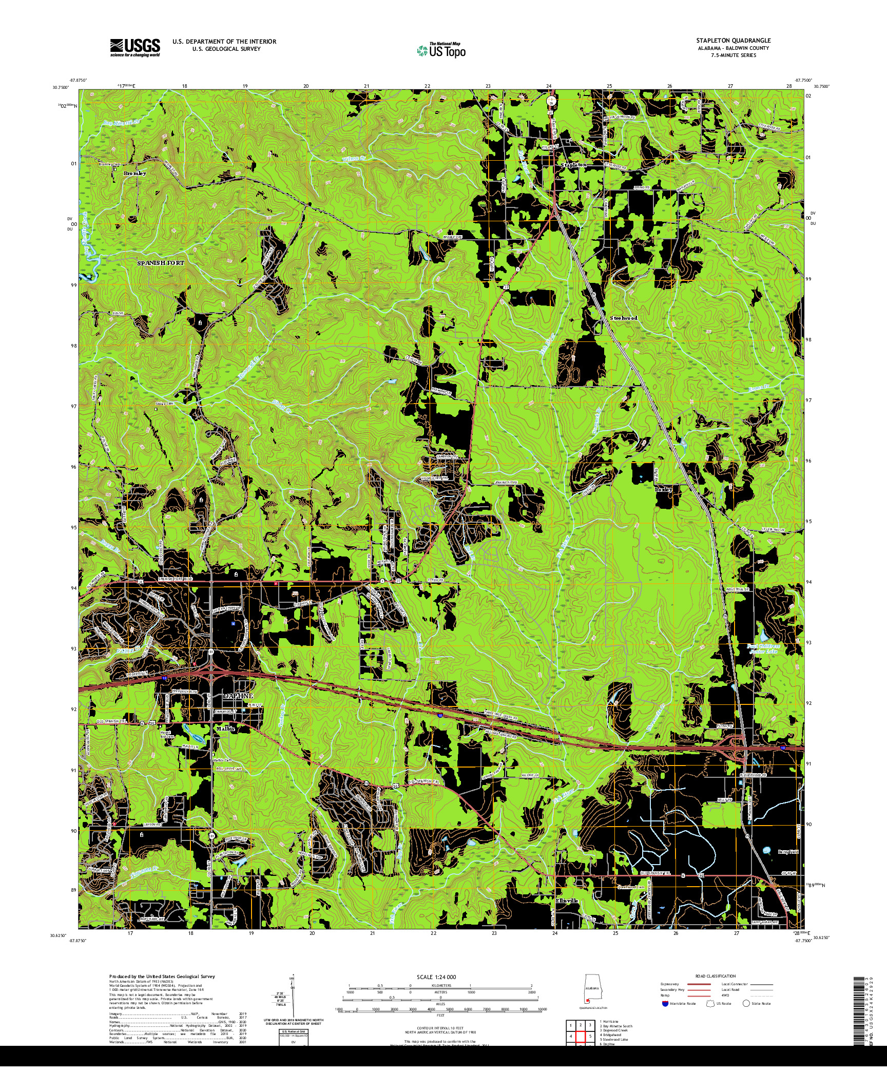 USGS US TOPO 7.5-MINUTE MAP FOR STAPLETON, AL 2020