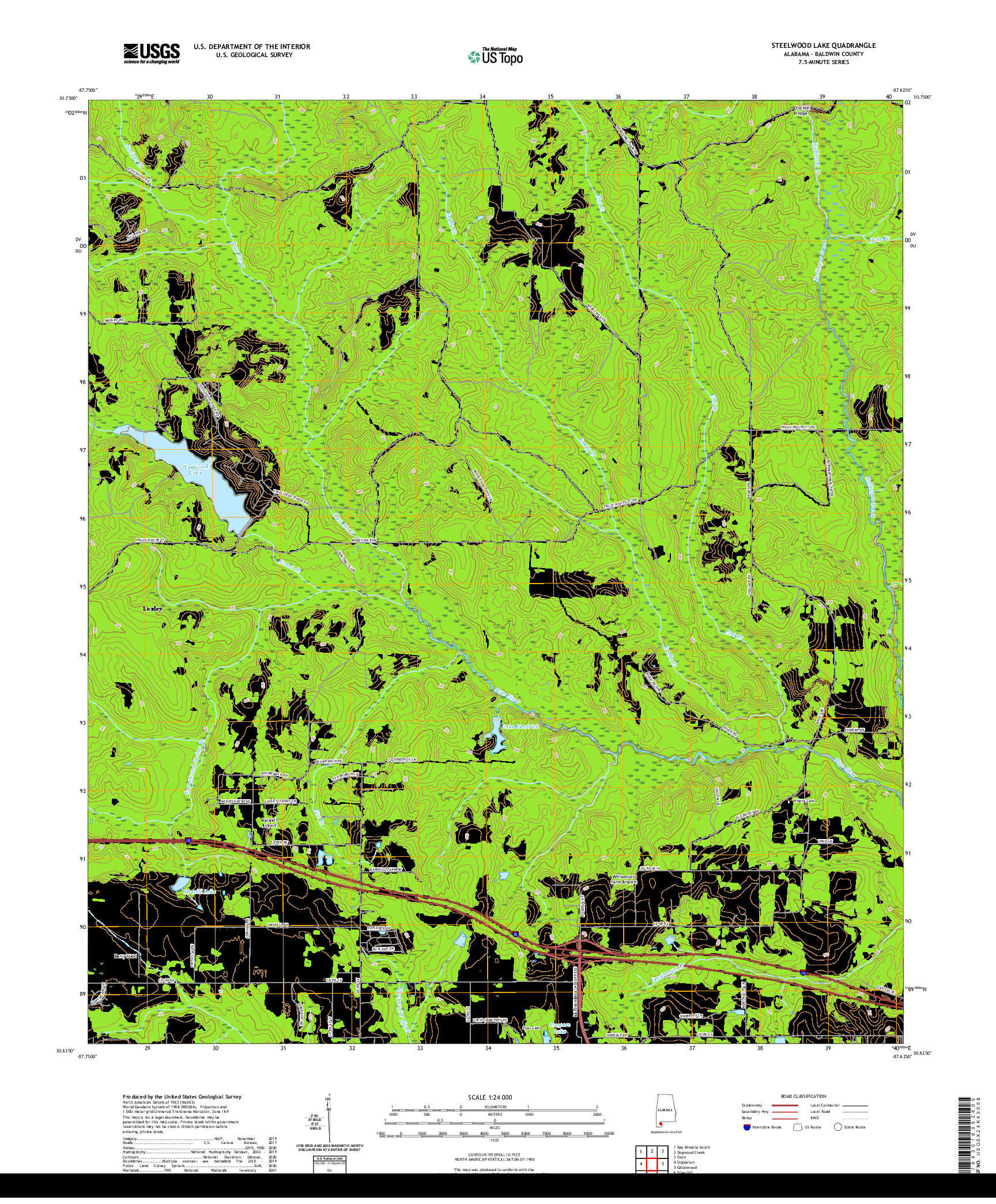 USGS US TOPO 7.5-MINUTE MAP FOR STEELWOOD LAKE, AL 2020