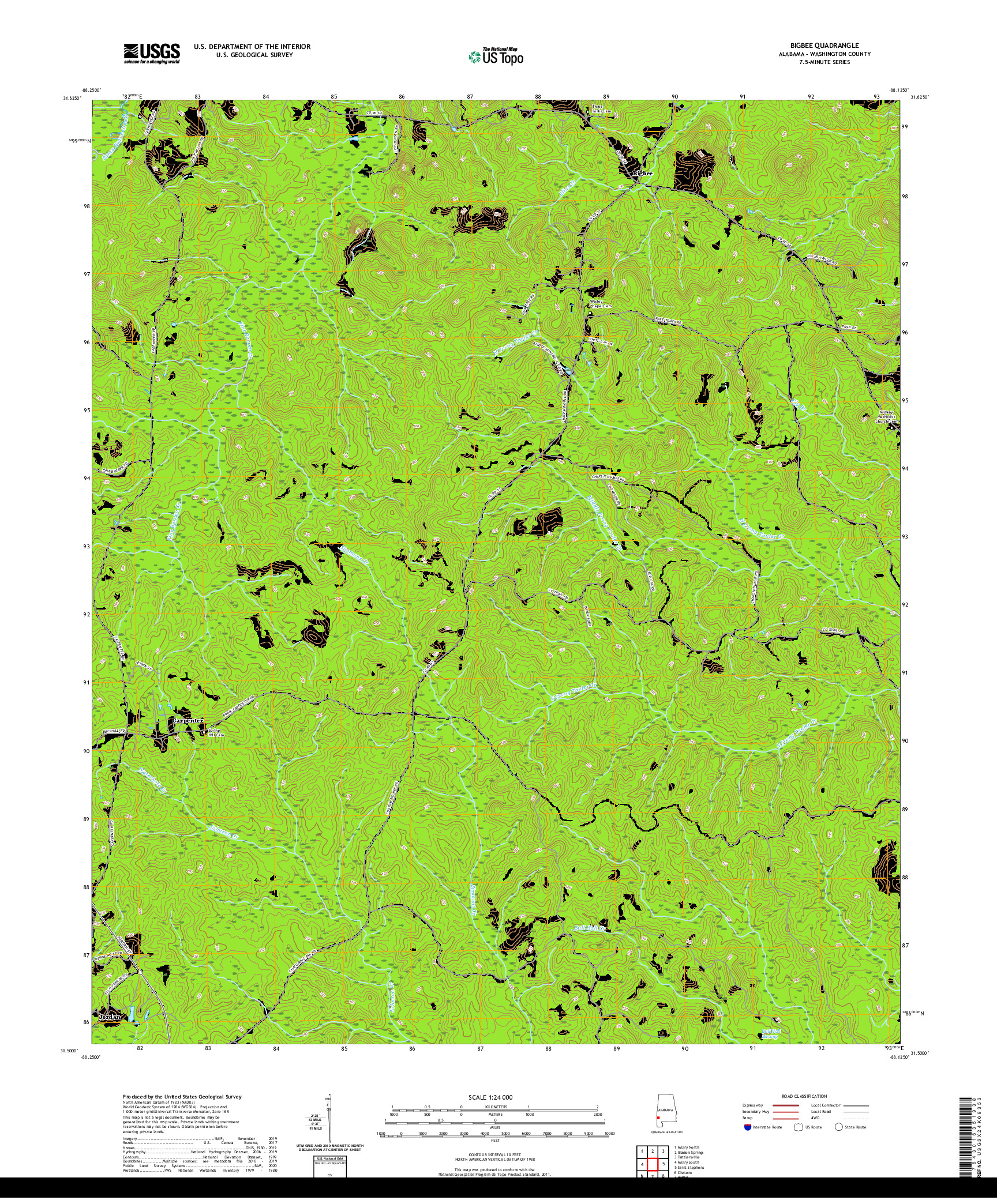 USGS US TOPO 7.5-MINUTE MAP FOR BIGBEE, AL 2020