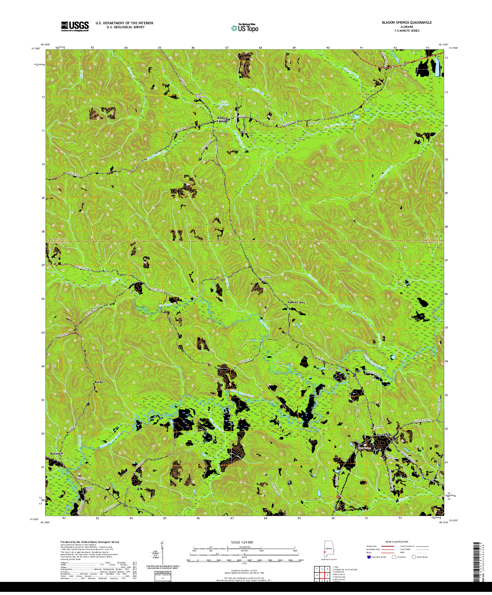 USGS US TOPO 7.5-MINUTE MAP FOR BLADON SPRINGS, AL 2020