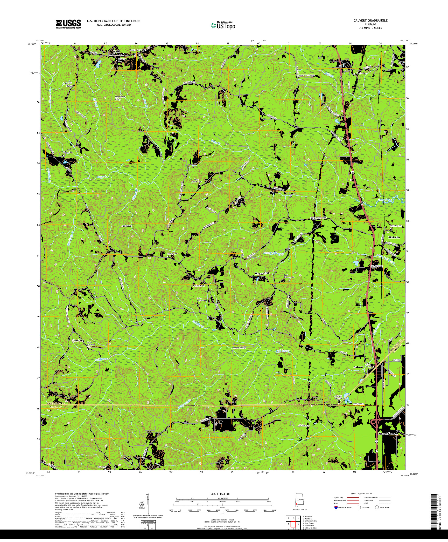 USGS US TOPO 7.5-MINUTE MAP FOR CALVERT, AL 2020