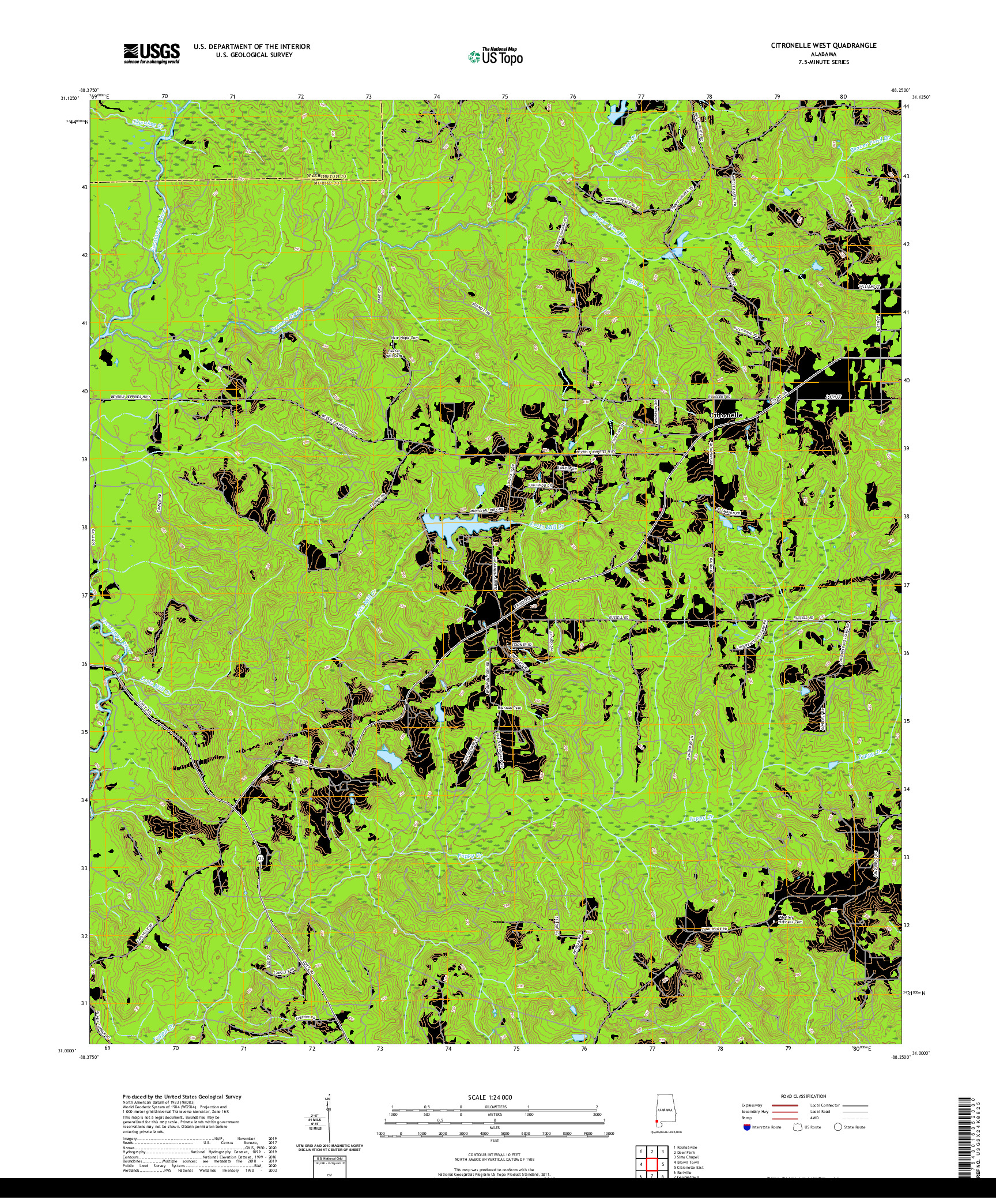 USGS US TOPO 7.5-MINUTE MAP FOR CITRONELLE WEST, AL 2020